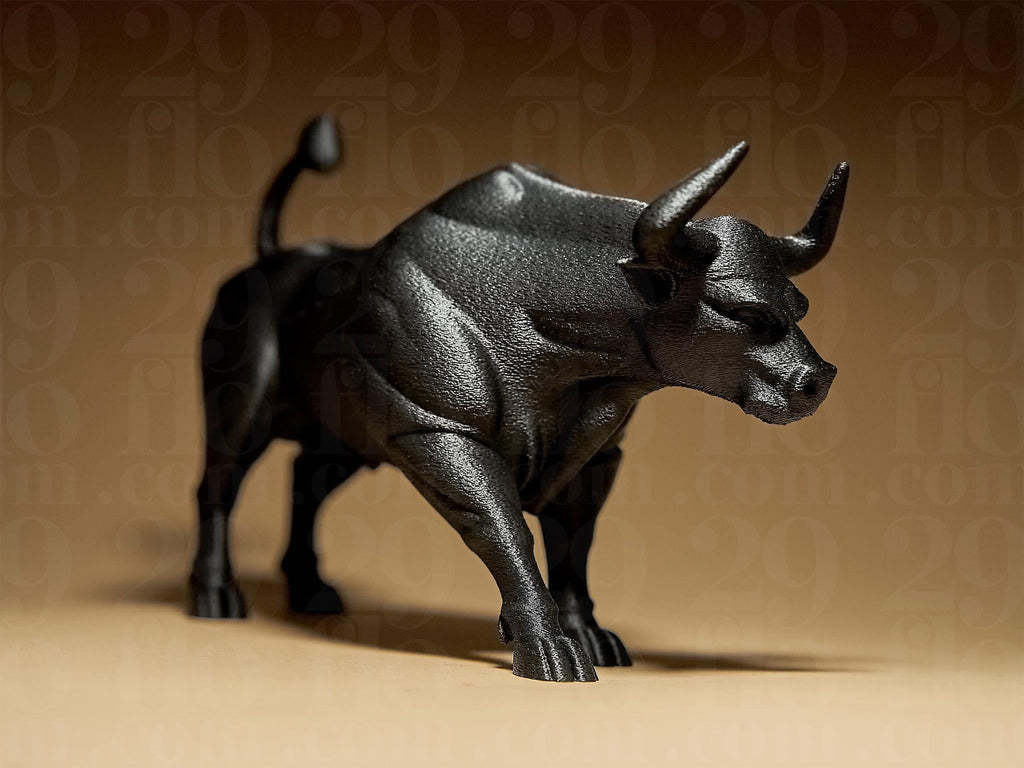 Mighty Bull Figurine | Schwarze Stier-Skulptur | 3D-gedruckte Designfigur mit kraftvoller Dynamik Fehn-factory.de