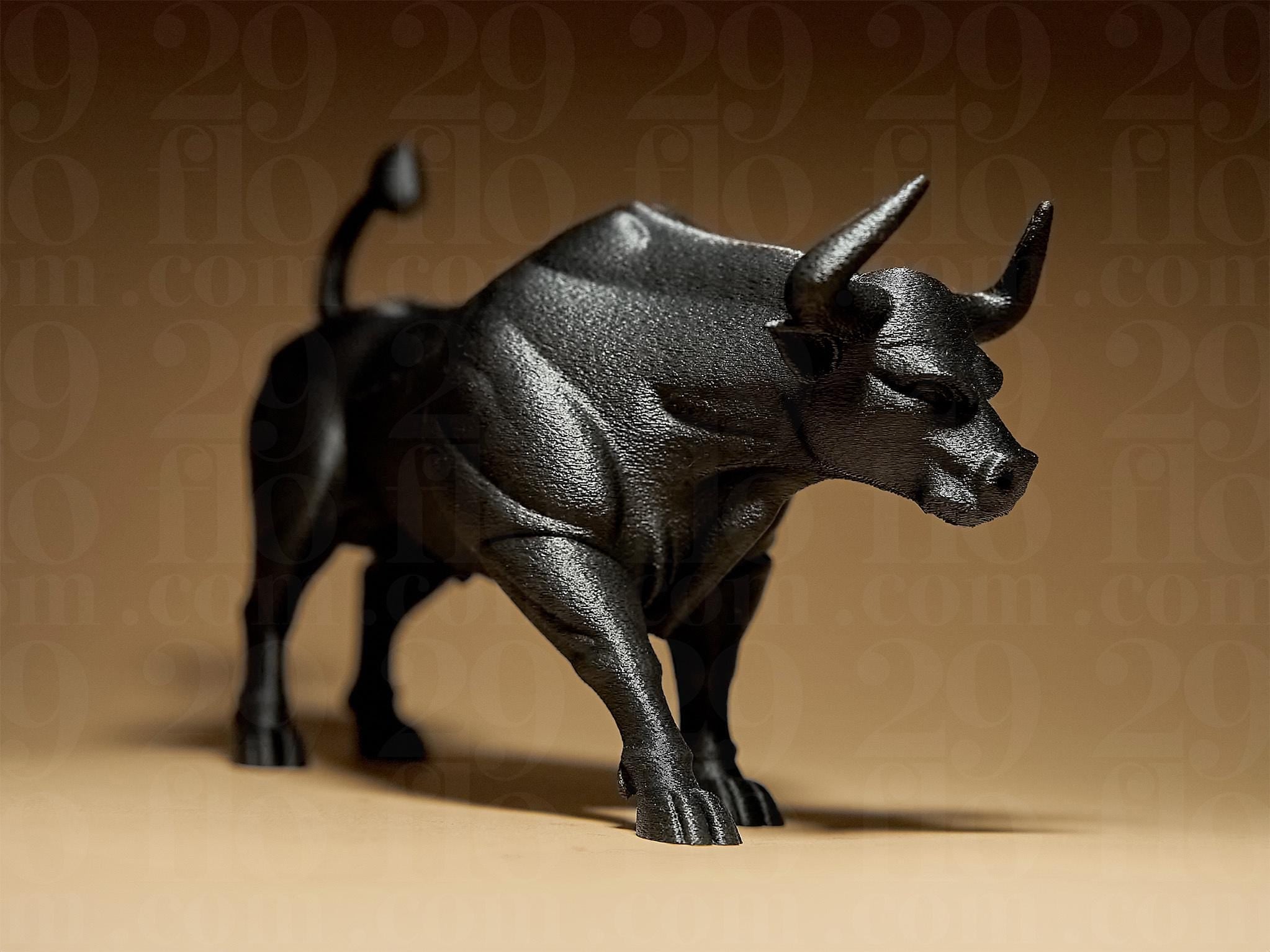 Mighty Bull Figurine | Schwarze Stier-Skulptur | 3D-gedruckte Designfigur mit kraftvoller Dynamik Fehn-factory.de