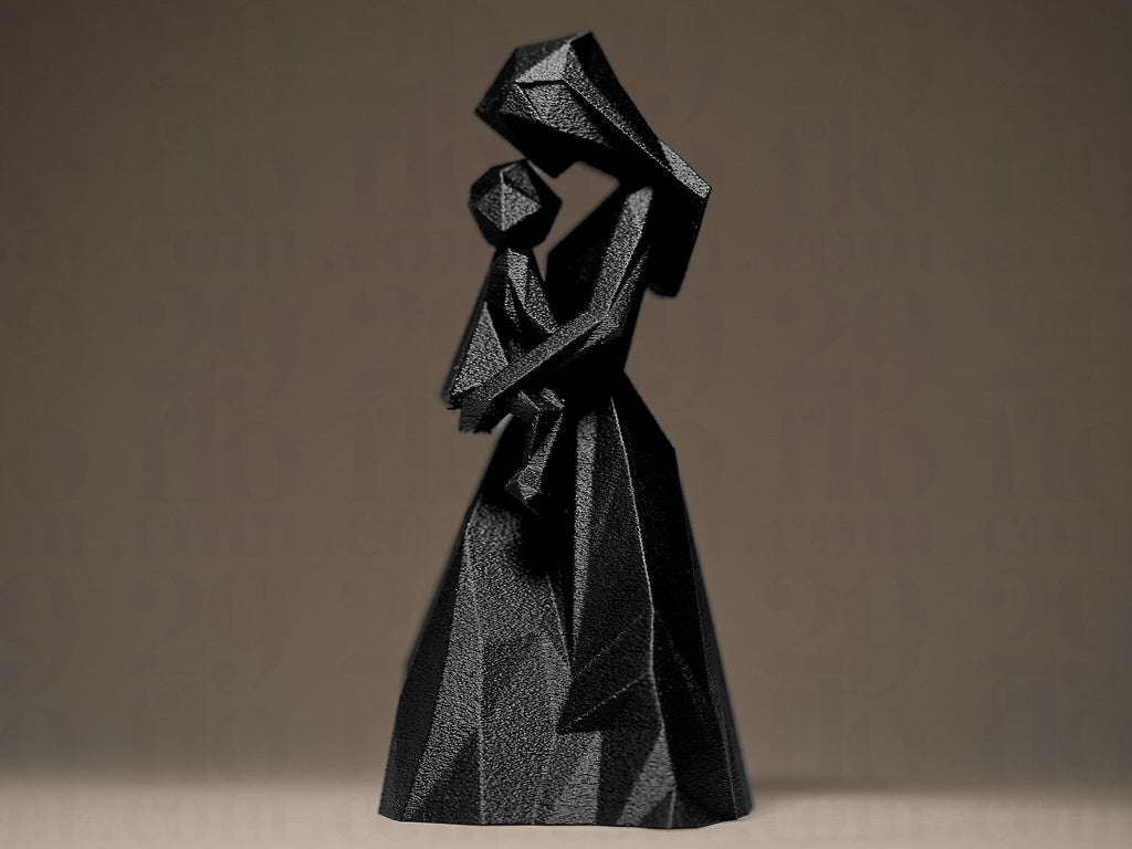 Geometric Mother and Child Figurine | Abstrakte Mutter-Kind Skulptur in Schwarz | Modernes Designobjekt für Deko & Geschenk Fehn-factory.de