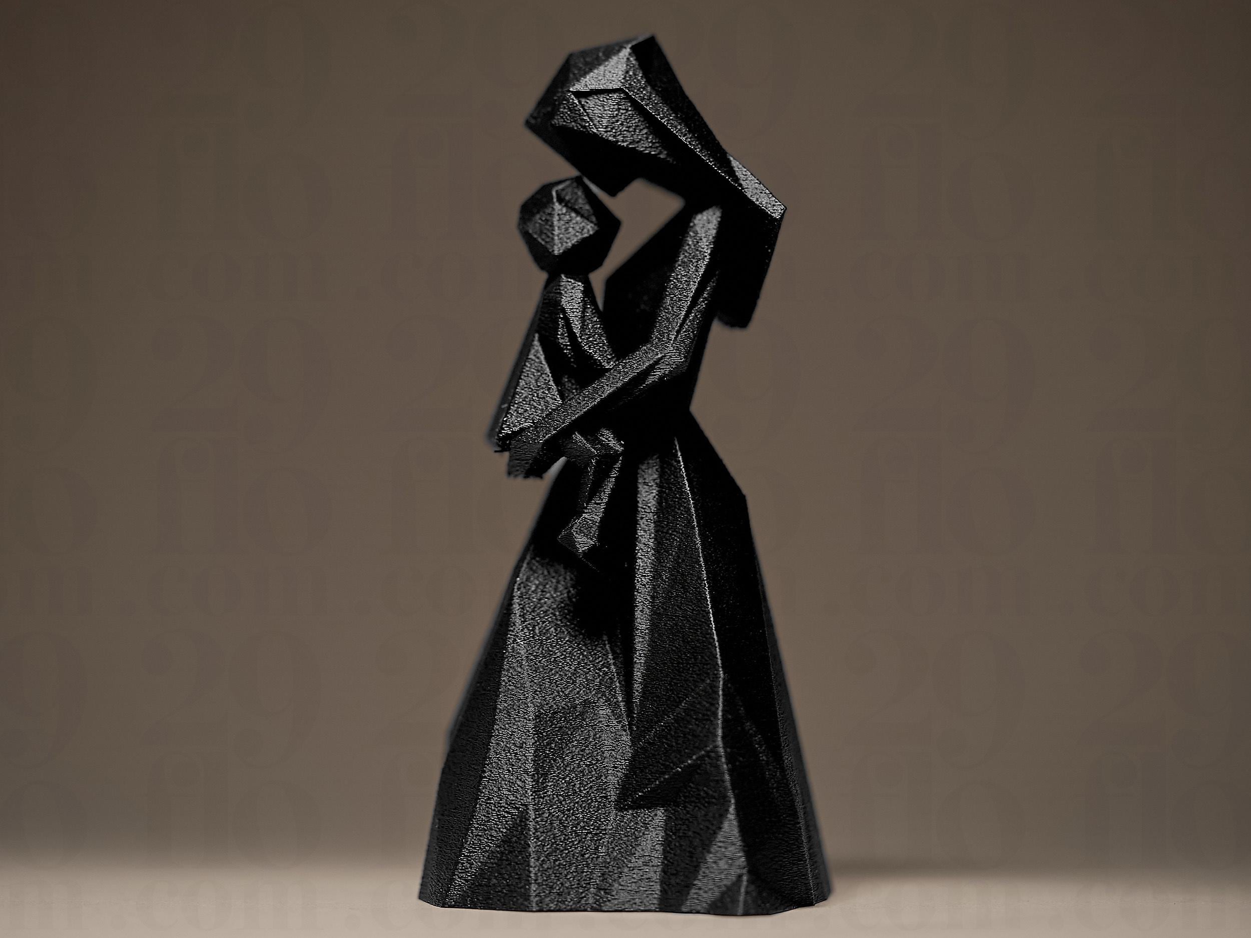 Geometric Mother and Child Figurine | Abstrakte Mutter-Kind Skulptur in Schwarz | Modernes Designobjekt für Deko & Geschenk Fehn-factory.de
