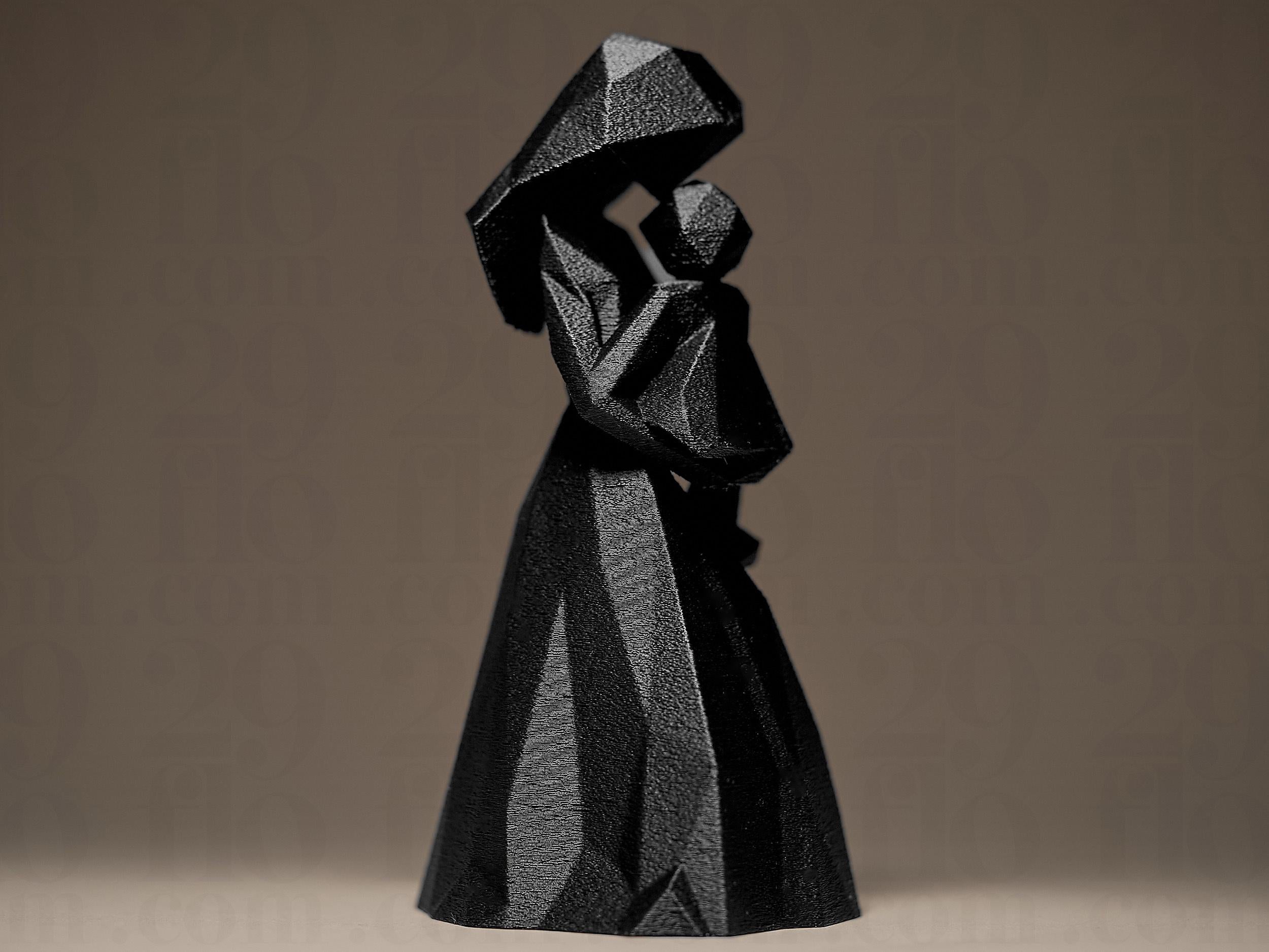 Geometric Mother and Child Figurine | Abstrakte Mutter-Kind Skulptur in Schwarz | Modernes Designobjekt für Deko & Geschenk Fehn-factory.de