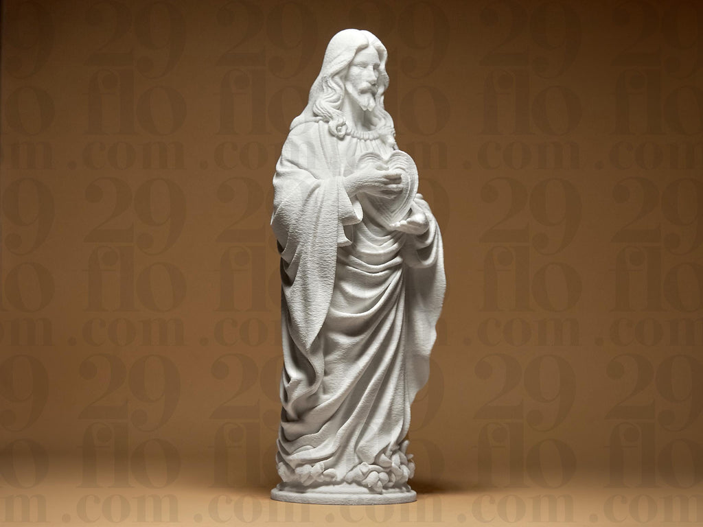 Jesus with Heart Statue | Religiöse Figur im klassischen Stil | Detailreiche Heiligenfigur aus Weiß Fehn-factory.de