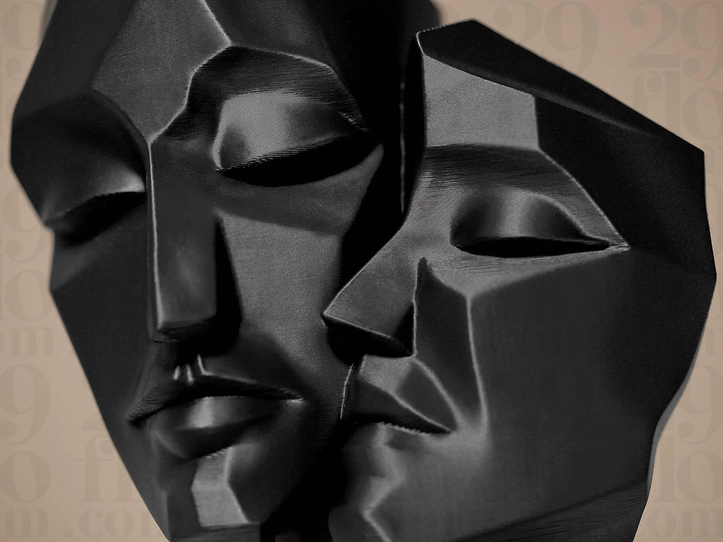 Modern Couple Faces Sculpture | Abstrakte Liebesstatue | Geometrische Gesichtsskulptur in Schwarz Fehn-factory.de