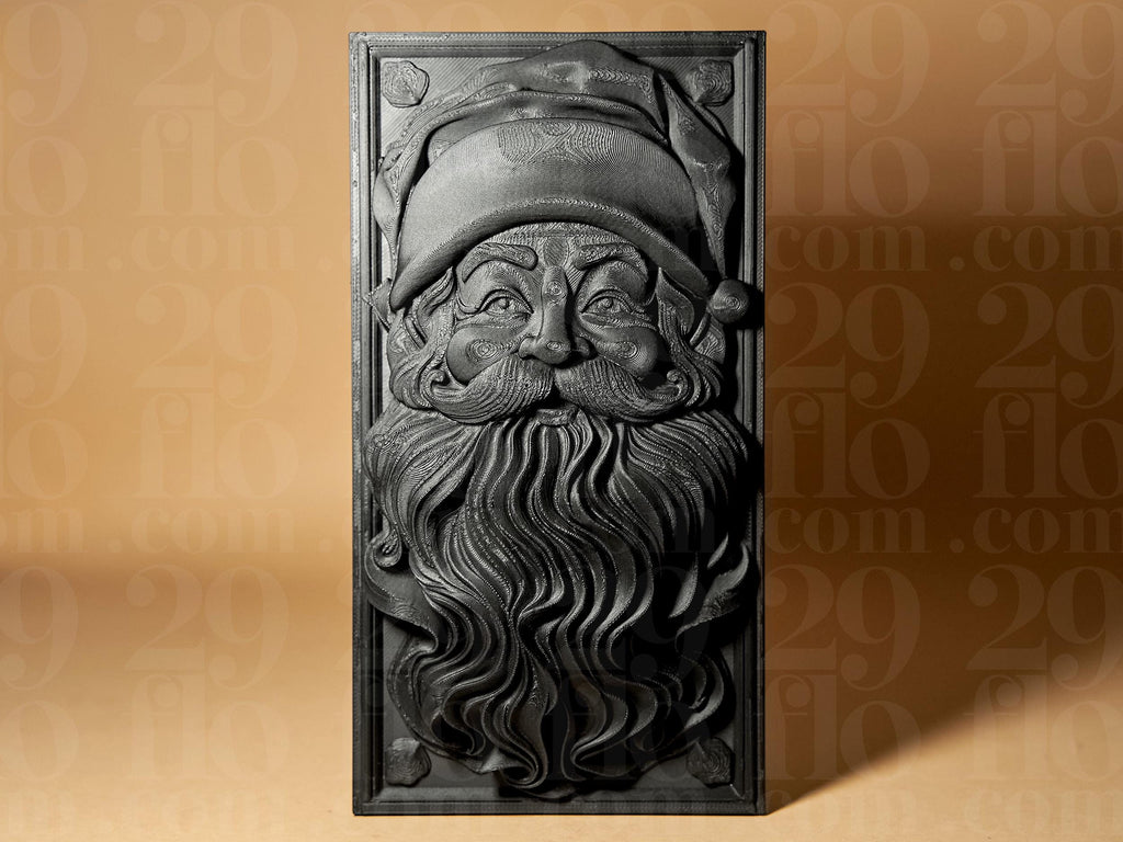 Santa Claus Wandrelief | Weihnachtsmann Dekoration | Kunstvolle Wandfigur in Schwarz oder handbemalt in Silber Fehn-factory.de