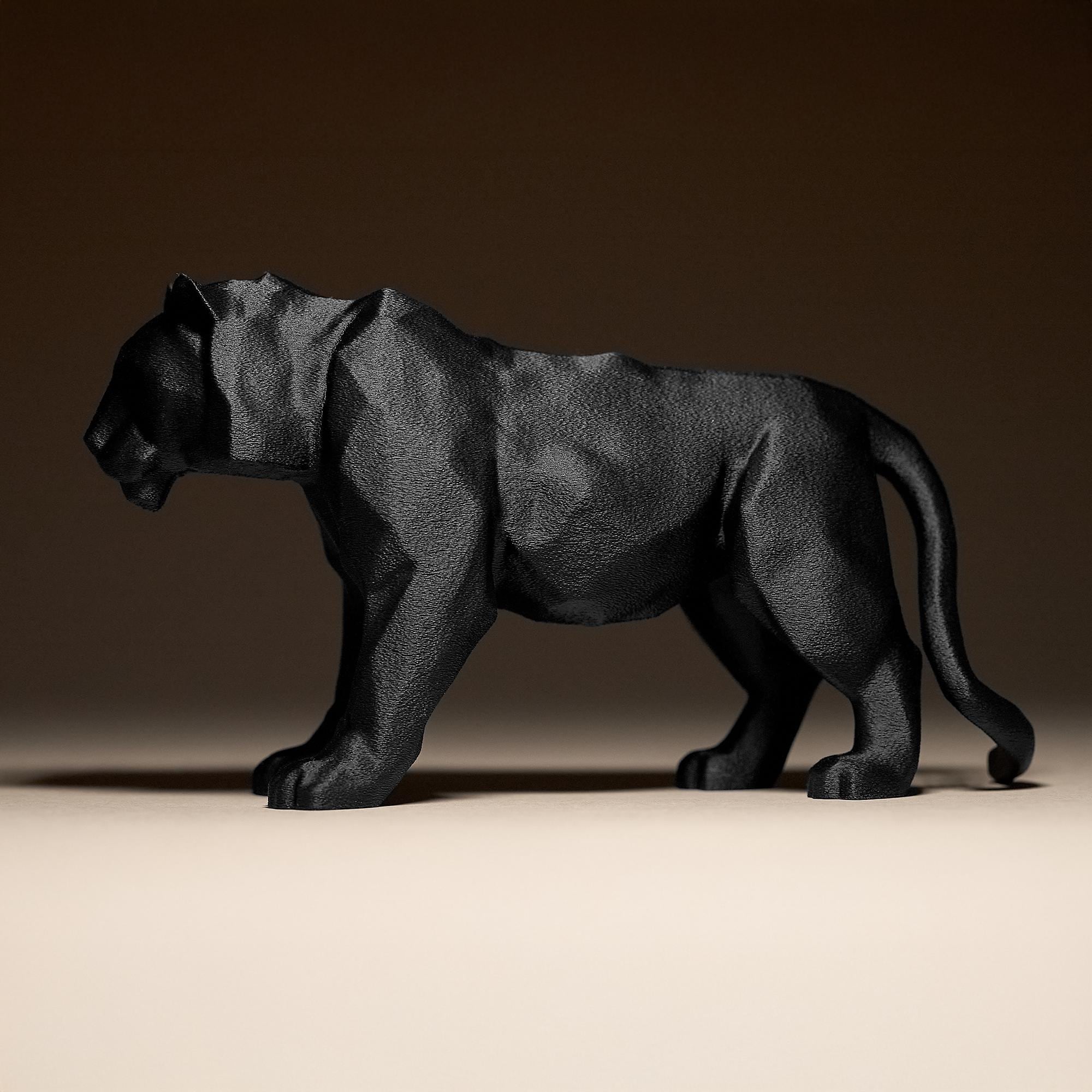 Tiger Decor Statue | Schwarze Panther Skulptur | Moderne Raubkatze | Dark Art Deko