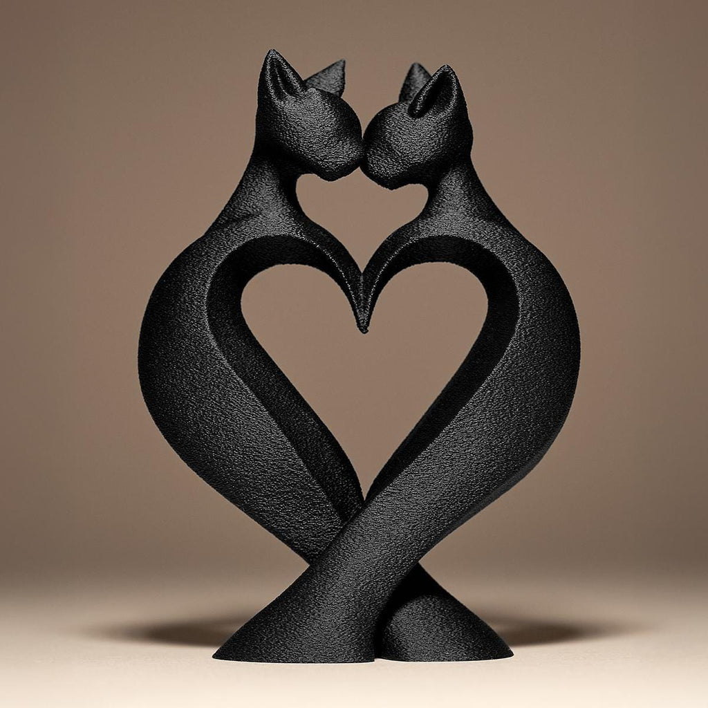 Cat's Love Statue | Katzen Herz Skulptur | Abstrakte Liebe Deko | Dark Art Kollektion