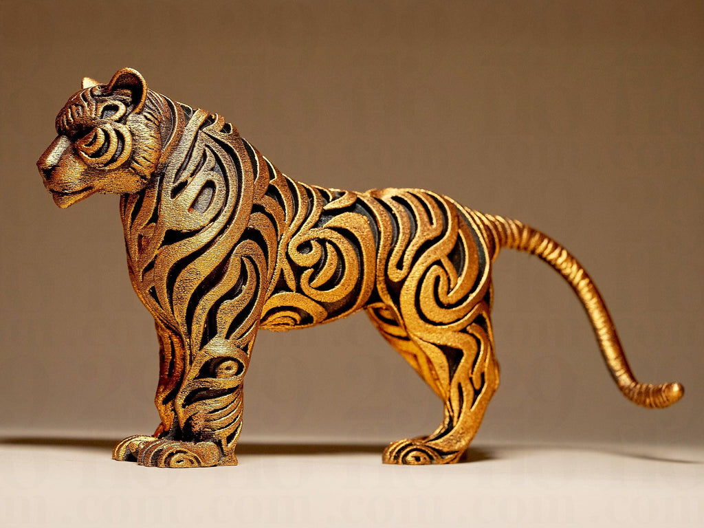 Designer Tiger Sculpture | Tiger Figur Statue | Ornamental Dark Art | Moderne Deko Raubkatze