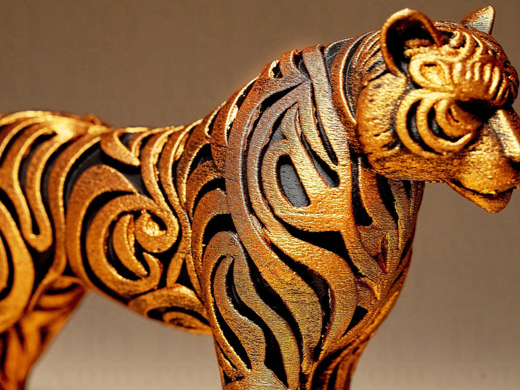Designer Tiger Sculpture | Tiger Figur Statue | Ornamental Dark Art | Moderne Deko Raubkatze
