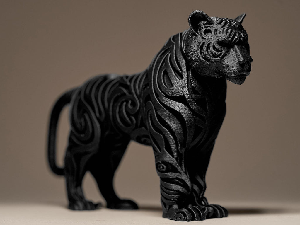 Designer Tiger Sculpture | Tiger Figur Statue | Ornamental Dark Art | Moderne Deko Raubkatze