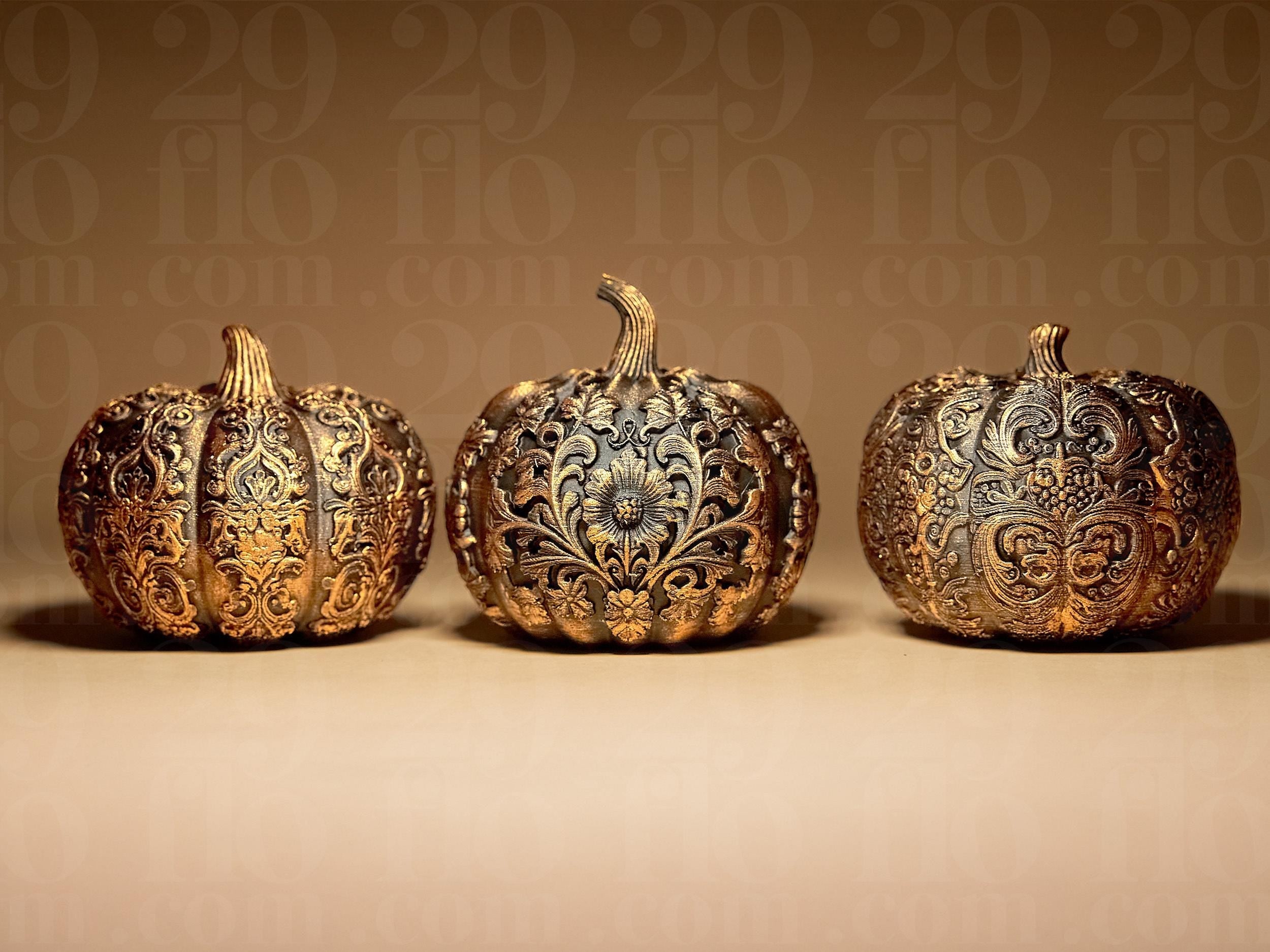 Set of 3 Ornamental Pumpkins | Gothic Halloween Deko | Dark Art Kürbis Figuren Fehn-factory.de