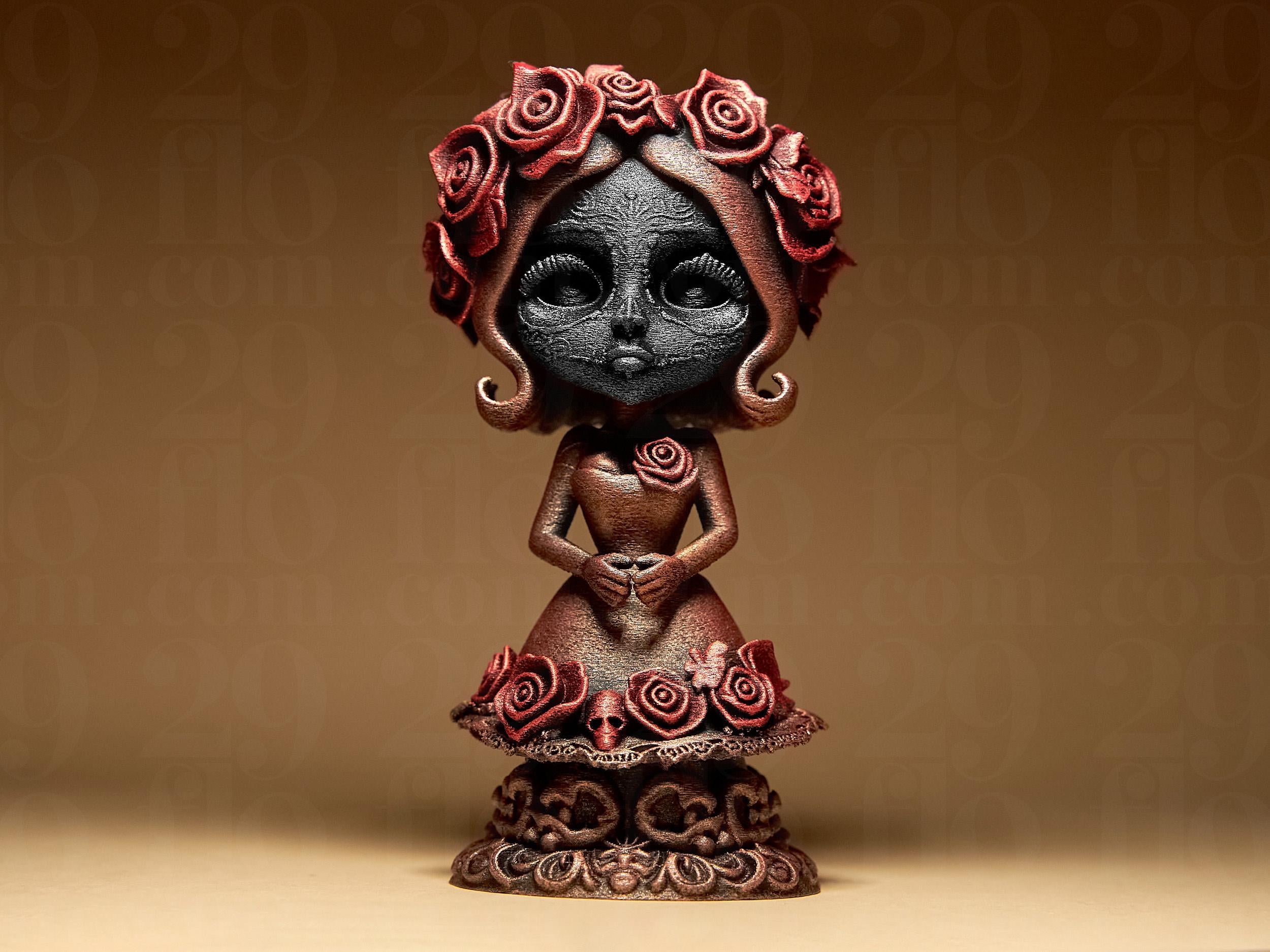 Dia de los Muertos Doll – elegante Totentags Figur mit Rosen – mystische Deko für Halloween & Sammler Fehn-factory.de