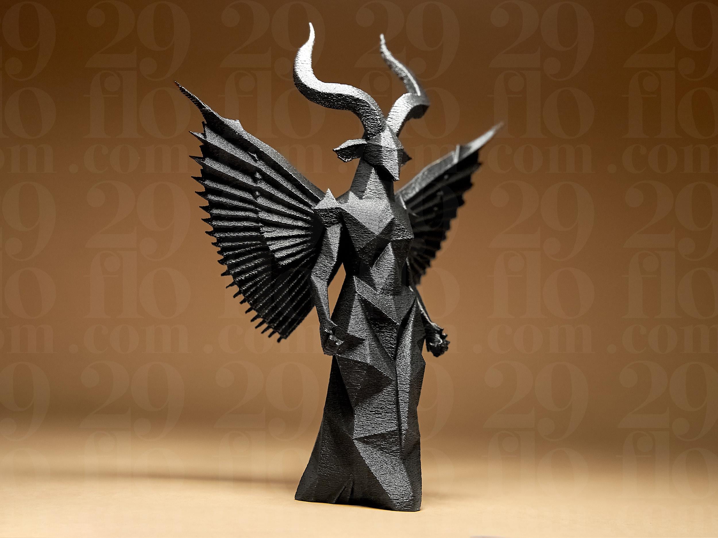 Geometric Daemon Figurine – dunkle Engelsstatue mit Hörnern – moderne Gothic Deko & mystische Skulptur Fehn-factory.de