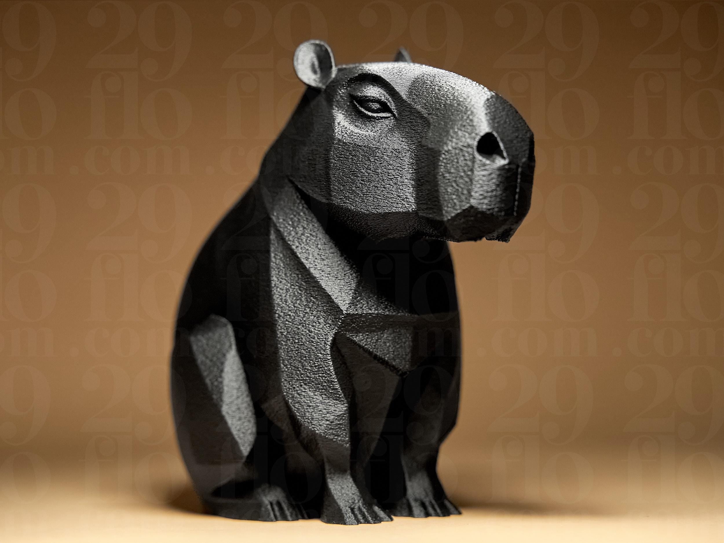 Geometrisches Capybara – Moderne Dekofigur im Low-Poly-Design | Schwarze Kunstfigur | Stilvolle Tier-Skulptur aus 3D-Druck Fehn-factory.de