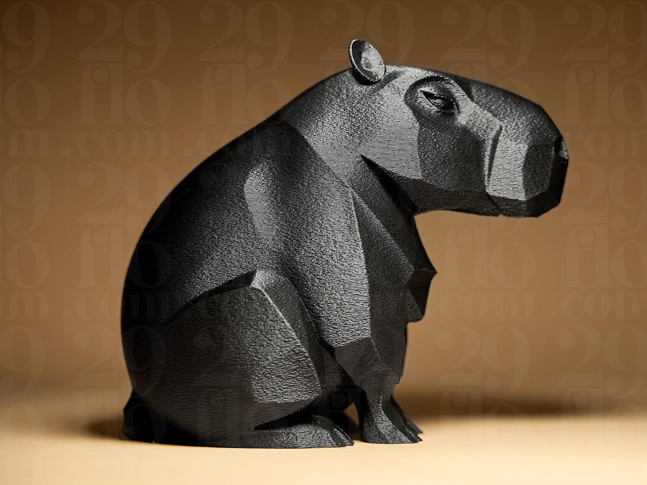 Geometrisches Capybara – Moderne Dekofigur im Low-Poly-Design | Schwarze Kunstfigur | Stilvolle Tier-Skulptur aus 3D-Druck Fehn-factory.de
