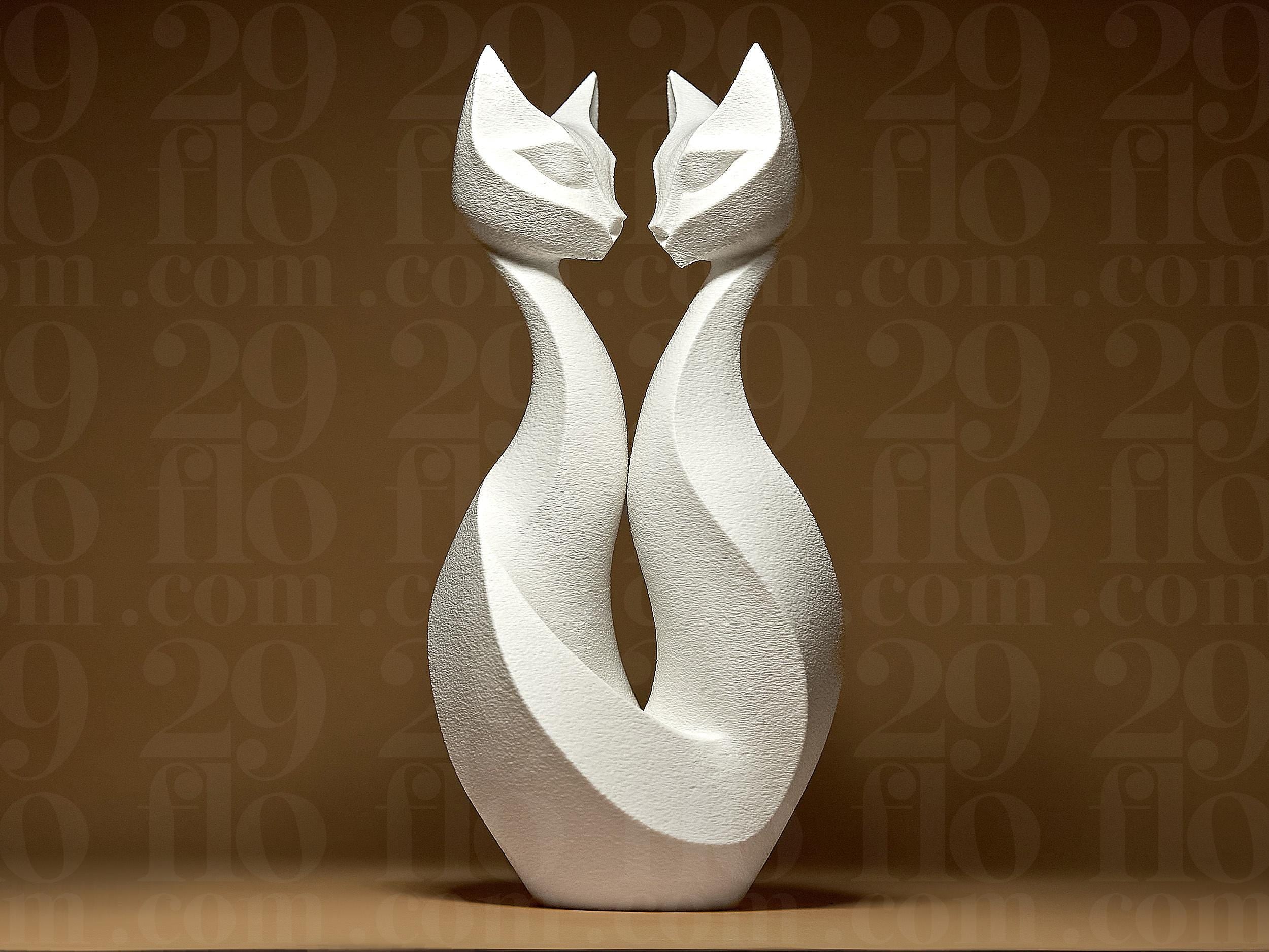Abstrakte Katzen Skulptur – Elegantes Katzenpaar im modernen Stil | Weiße Dekofigur | Symbol für Liebe & Harmonie Fehn-factory.de