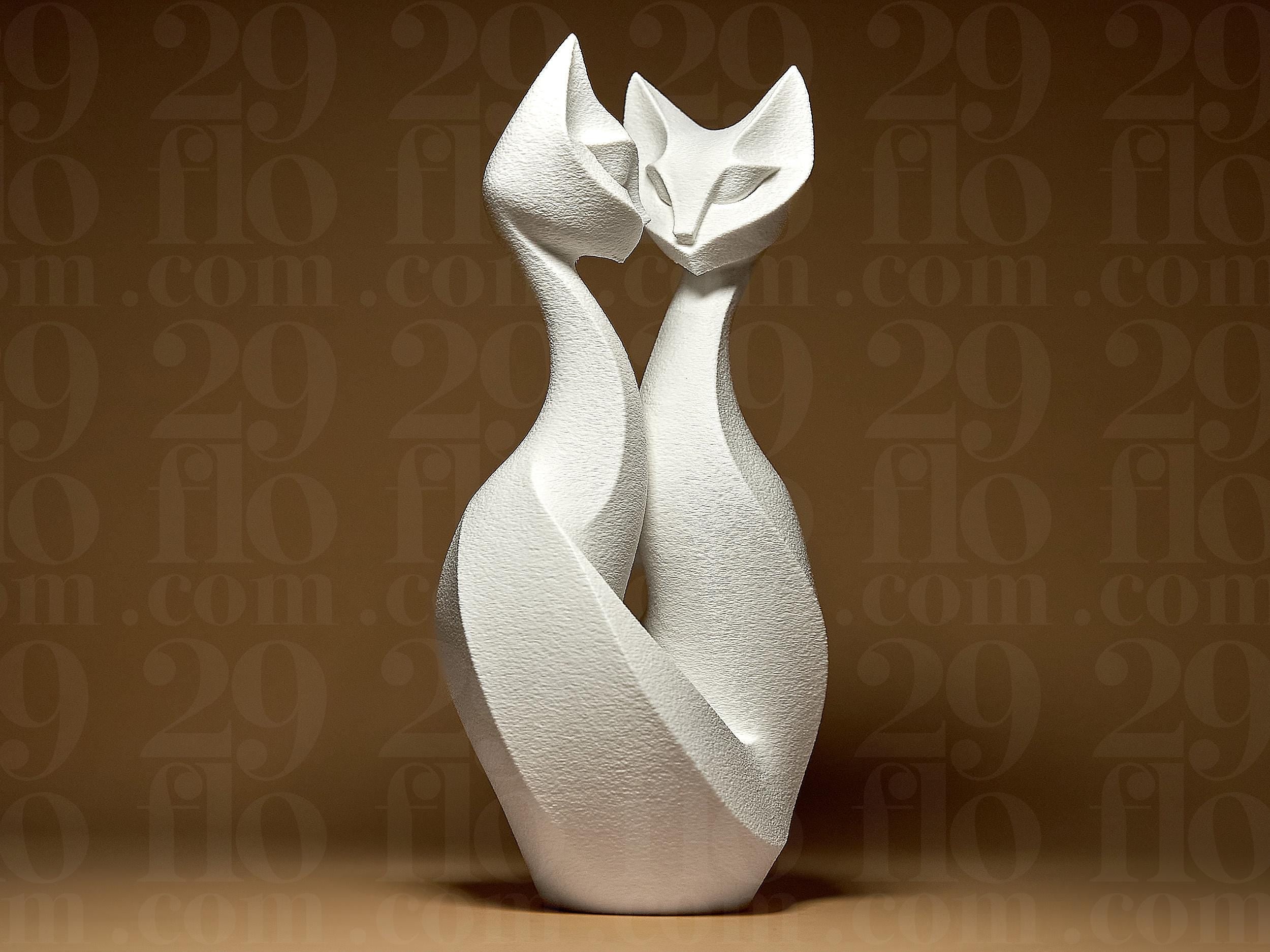 Abstrakte Katzen Skulptur – Elegantes Katzenpaar im modernen Stil | Weiße Dekofigur | Symbol für Liebe & Harmonie Fehn-factory.de