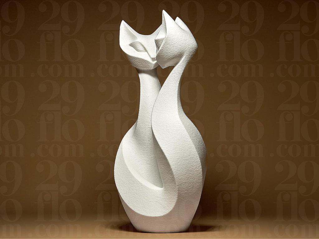 Abstrakte Katzen Skulptur – Elegantes Katzenpaar im modernen Stil | Weiße Dekofigur | Symbol für Liebe & Harmonie Fehn-factory.de
