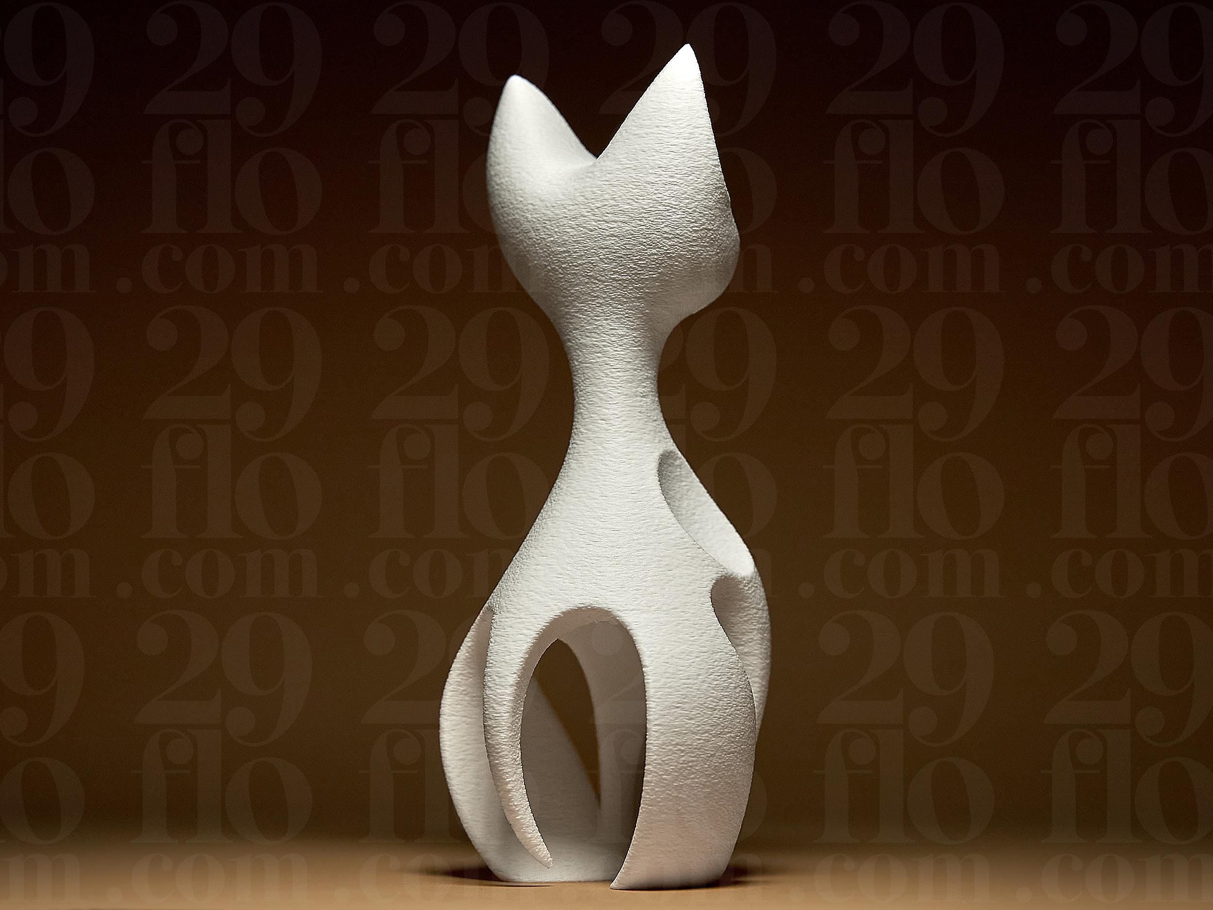 Abstrakte Katzenfigur – „Elegant Cat #2“ | Moderne Dekofigur im minimalistischen Stil | Weiße Skulptur aus 3D-Druck Fehn-factory.de