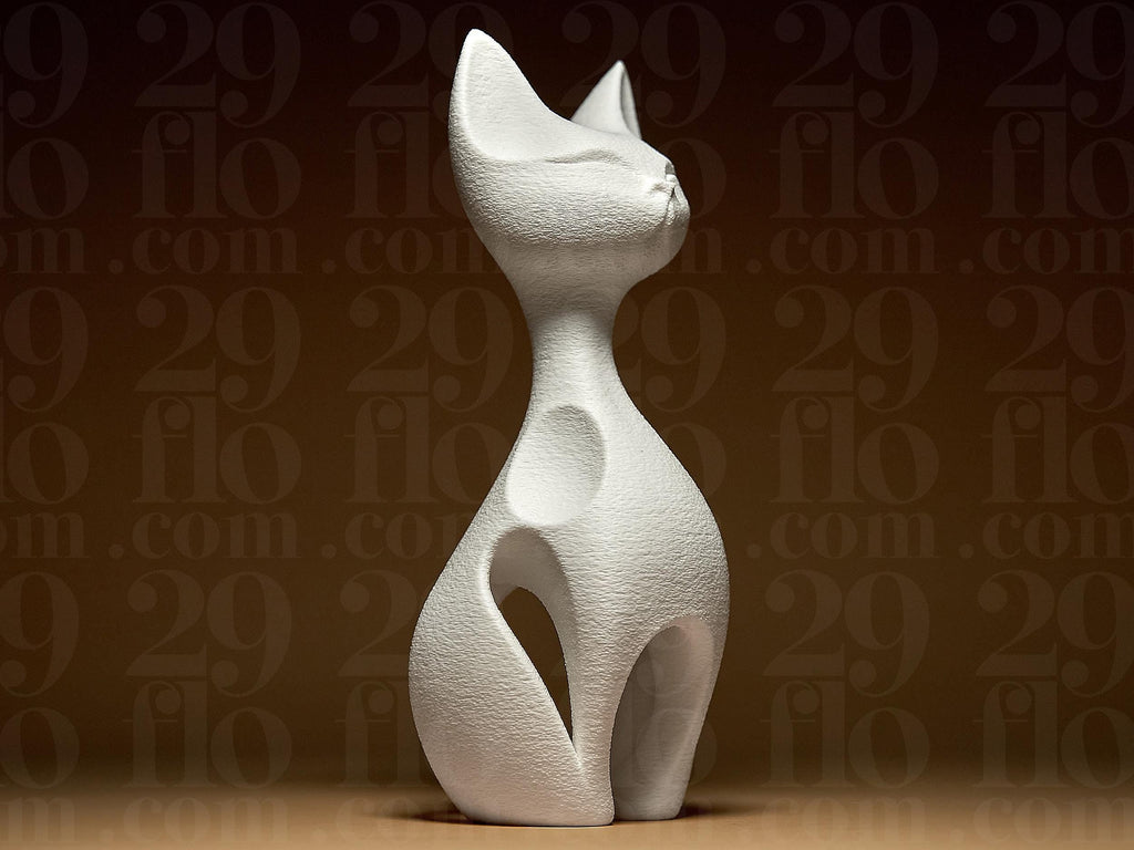 Abstrakte Katzenfigur – „Elegant Cat #2“ | Moderne Dekofigur im minimalistischen Stil | Weiße Skulptur aus 3D-Druck Fehn-factory.de