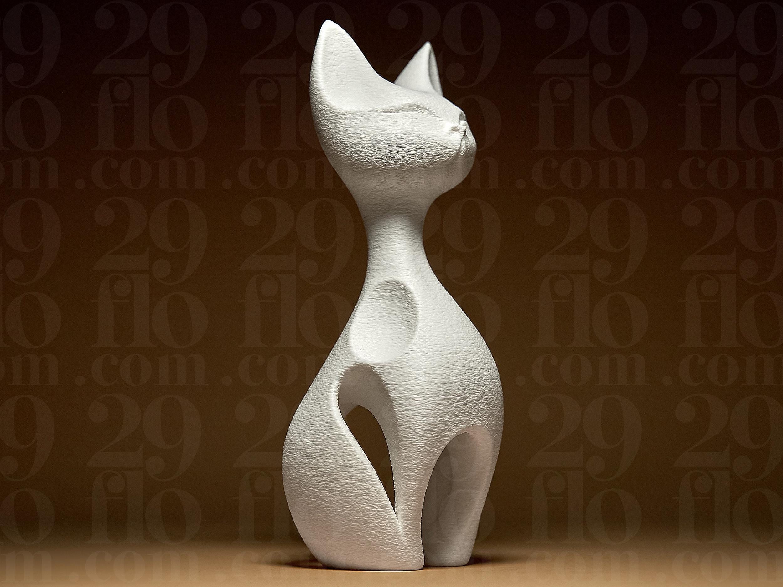 Abstrakte Katzenfigur – „Elegant Cat #2“ | Moderne Dekofigur im minimalistischen Stil | Weiße Skulptur aus 3D-Druck Fehn-factory.de