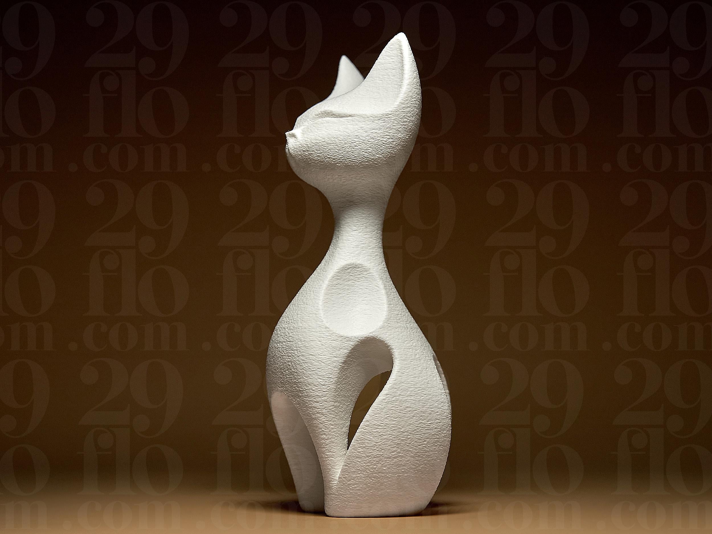 Abstrakte Katzenfigur – „Elegant Cat #2“ | Moderne Dekofigur im minimalistischen Stil | Weiße Skulptur aus 3D-Druck Fehn-factory.de