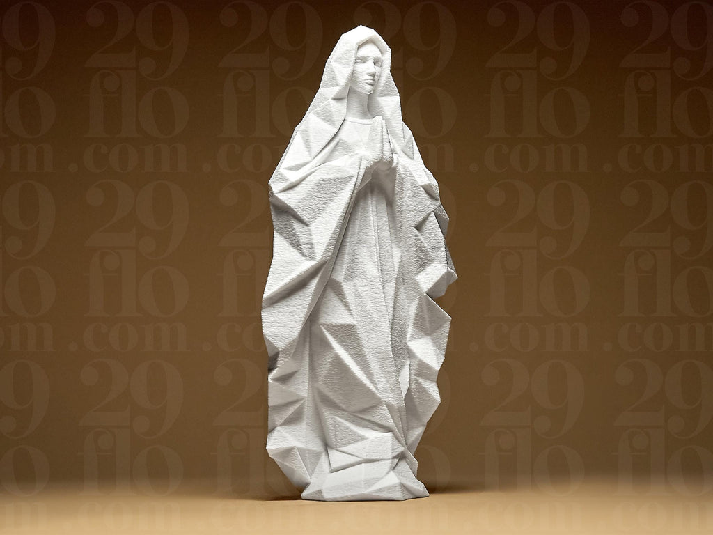Geometric Saint Mary Statue – Moderne Marienfigur | Polygonale Heilige Maria Statue | Zeitlose 3D-Kunst für Zuhause oder Andachtsraum Fehn-factory.de
