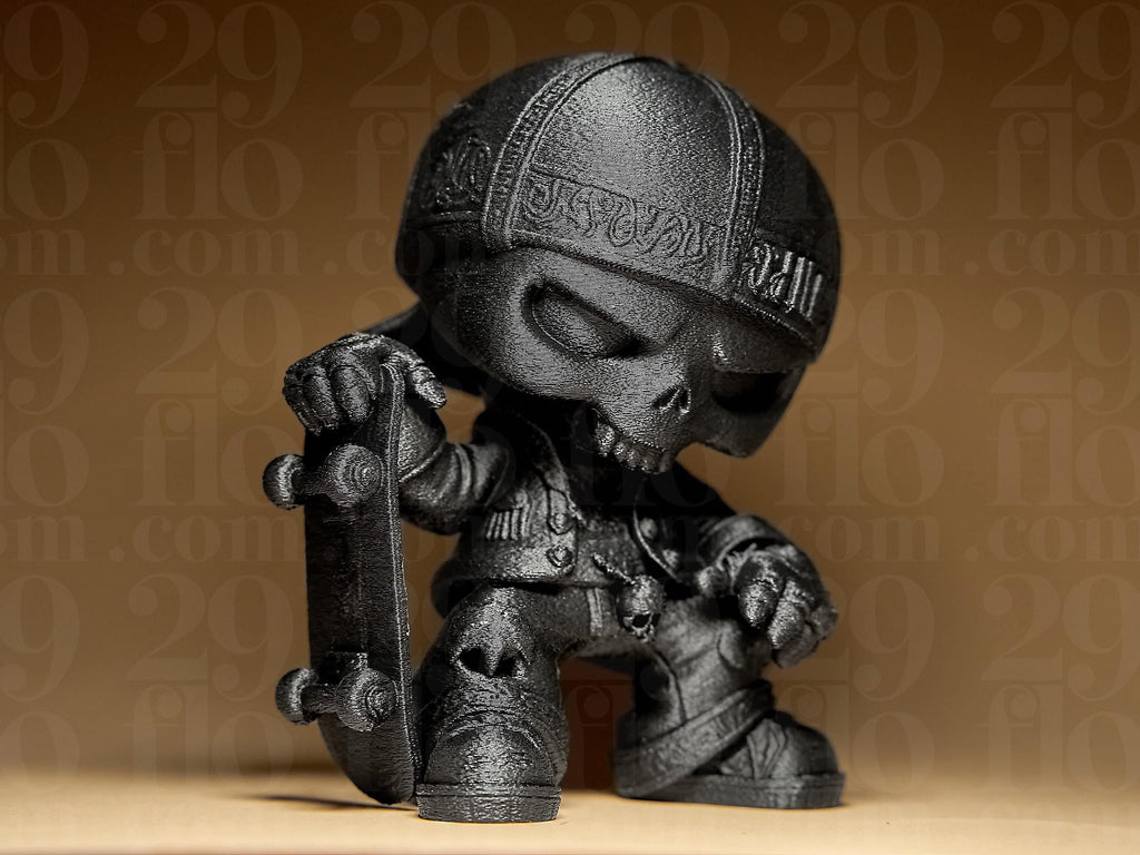 Skeleton Bros #4 – Skater Edition | 3D-gedruckte Totenkopf-Figur | Urban Street Art Deko | Handbemalt in Gold-Antik oder Schwarz Fehn-factory.de