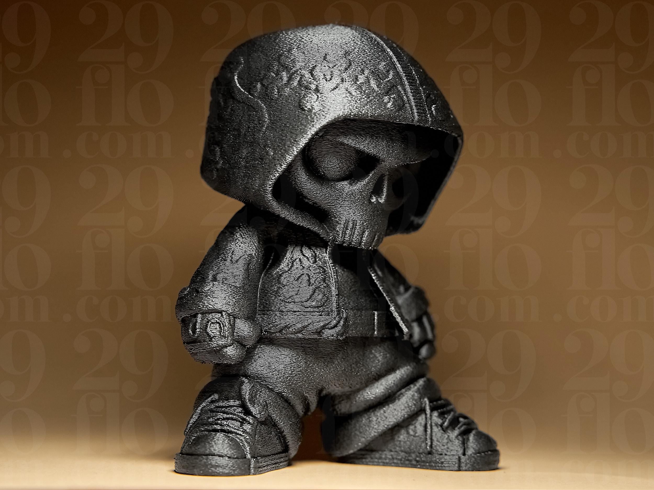 Skeleton Bros #3 – Hood Edition | Totenkopf-Figur mit Hoodie | 3D-gedruckte Urban-Art Skulptur | Handbemalt in Gold-Antik oder Schwarz Fehn-factory.de