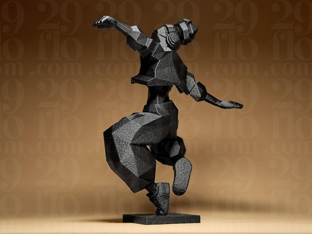 Geometric HipHop Dancer | 3D-gedruckte Designfigur | Polygonale Tanz-Skulptur in Schwarz | Moderne Street-Art-Deko Fehn-factory.de