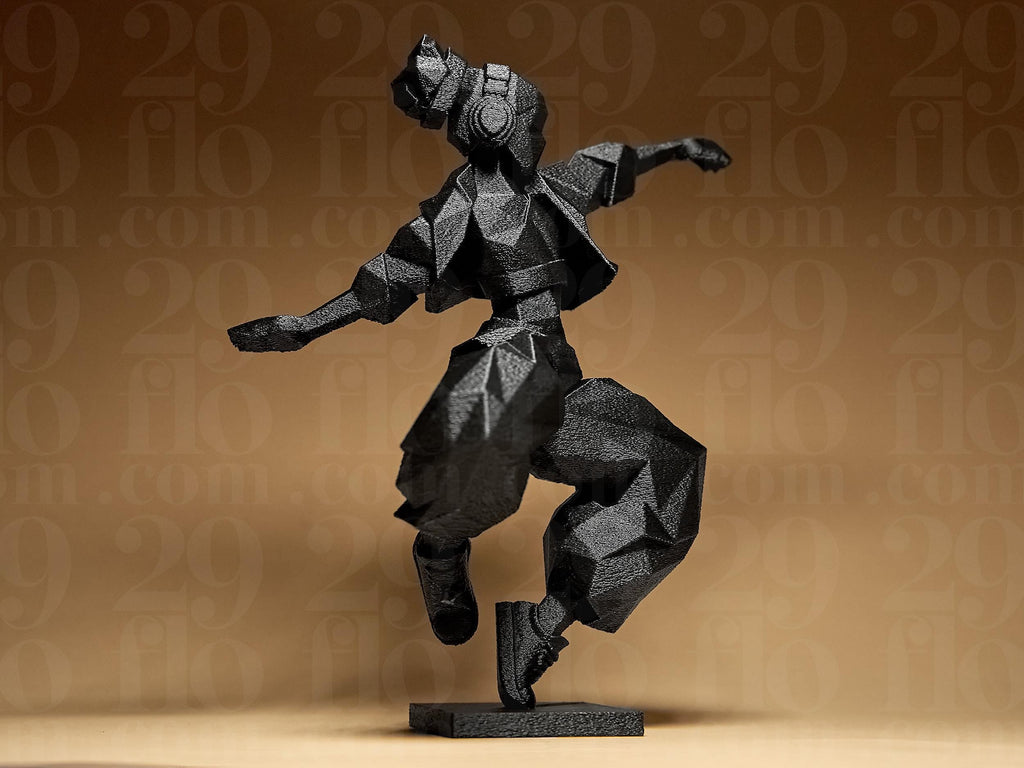 Geometric HipHop Dancer | 3D-gedruckte Designfigur | Polygonale Tanz-Skulptur in Schwarz | Moderne Street-Art-Deko Fehn-factory.de
