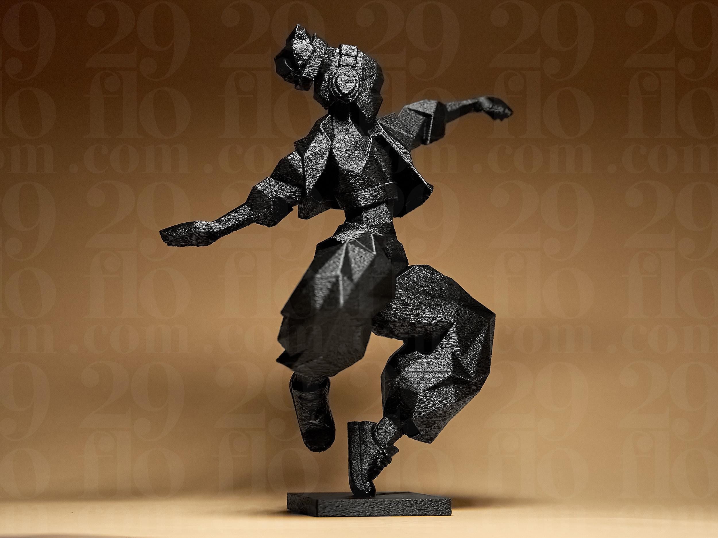 Geometric HipHop Dancer | 3D-gedruckte Designfigur | Polygonale Tanz-Skulptur in Schwarz | Moderne Street-Art-Deko Fehn-factory.de