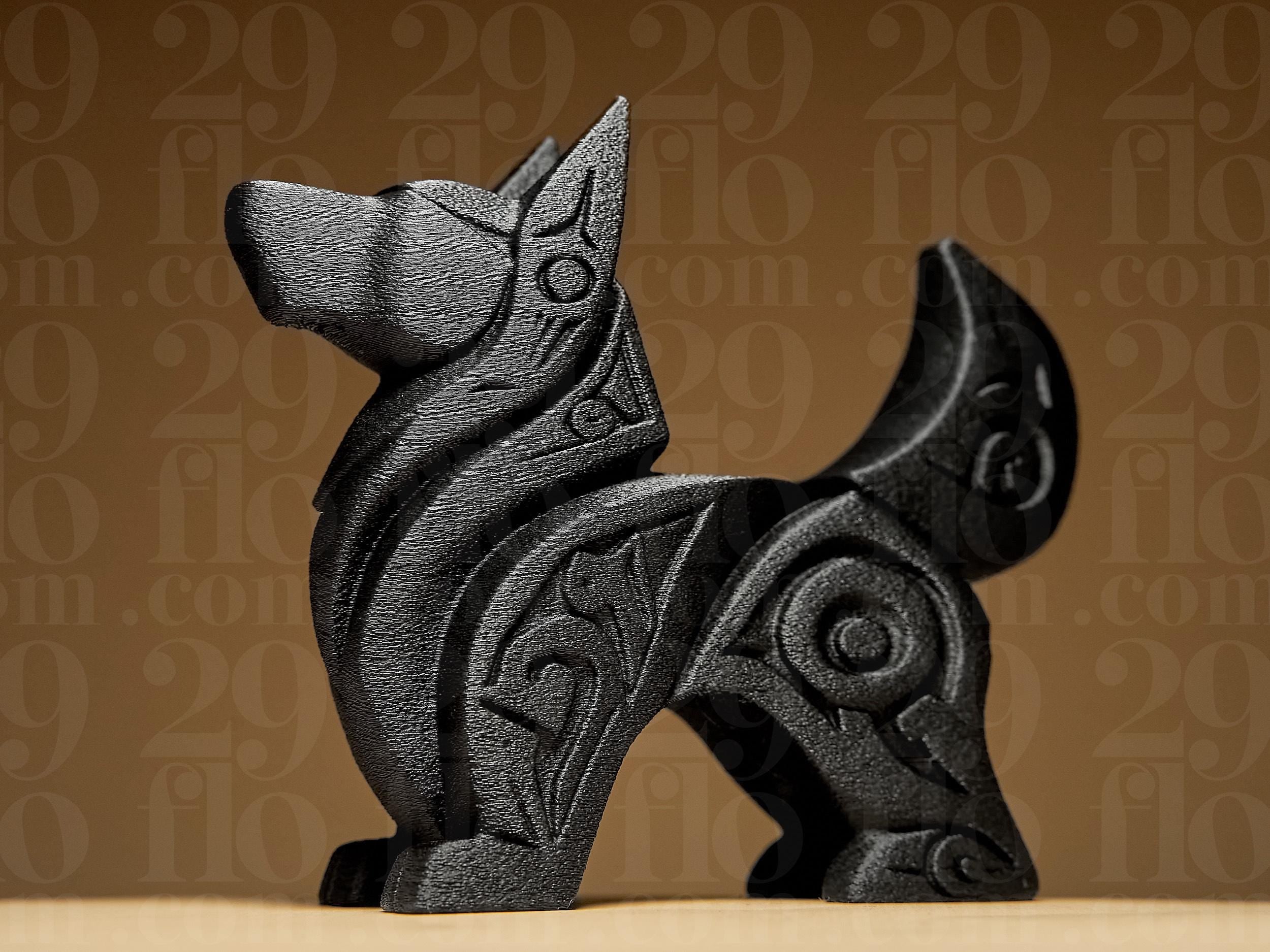 Abstract Dog #2 | Schwarze 3D-gedruckte Designerfigur | Moderne Hundeskulptur | Geometrische Kunst | 29Flo Black Series Fehn-factory.de