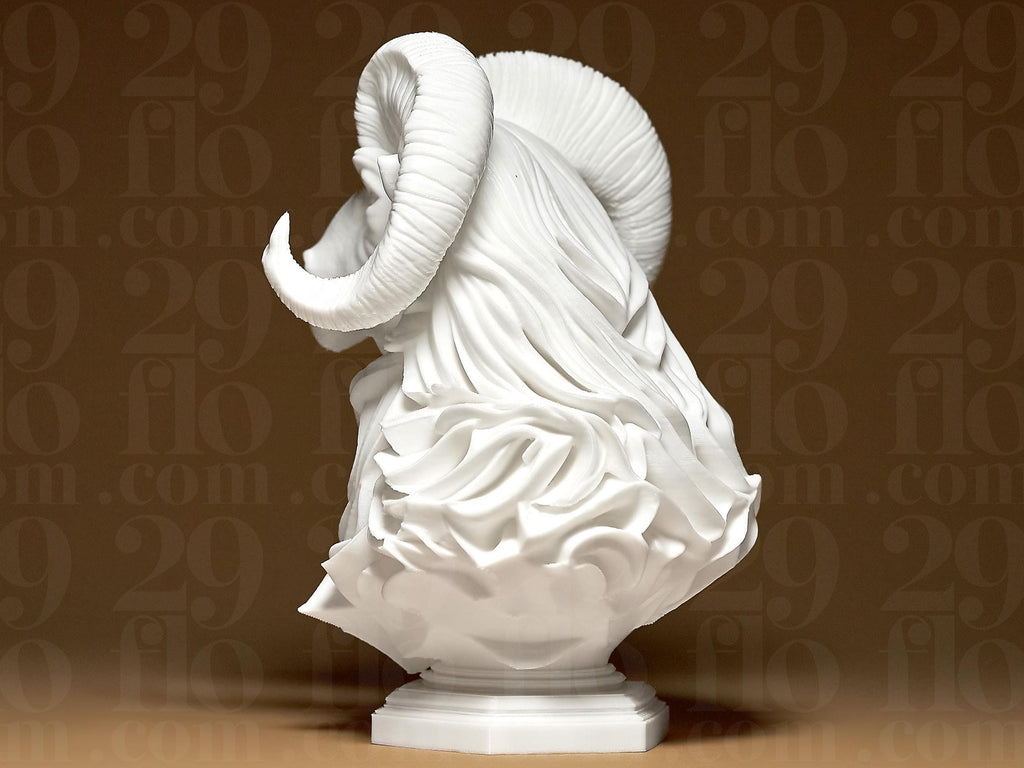 Elegant RAM Sculpture | Weiße 3D-gedruckte Widder-Büste | Moderne Tier-Skulptur | 29Flo White Series | Luxuriöse Dekofigur Fehn-factory.de
