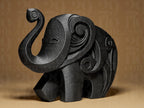 Happy Elephant #2 | Schwarze 3D-gedruckte Elefantenfigur | Geometrische Deko | 29Flo Black Series | Glückselefant & Designobjekt Fehn-factory.de