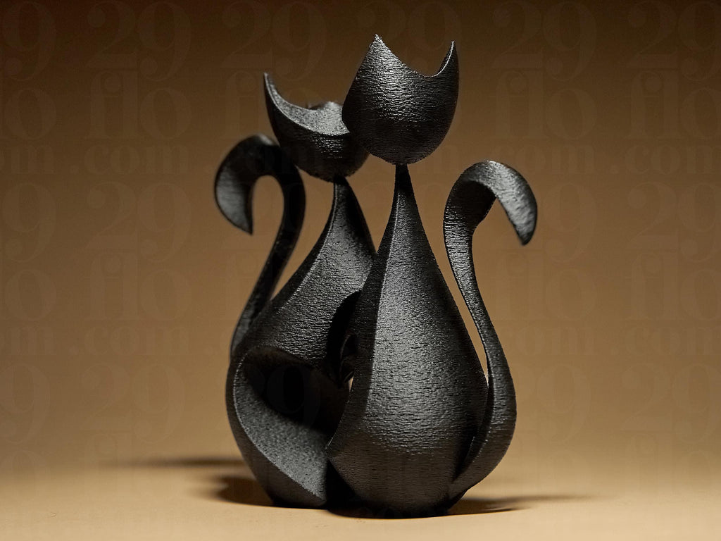 Two Kittens in Love | Schwarze 3D-gedruckte Katzenfigur | Symbol für Liebe & Harmonie | 29Flo Black Series | Romantisches Designobjekt Fehn-factory.de