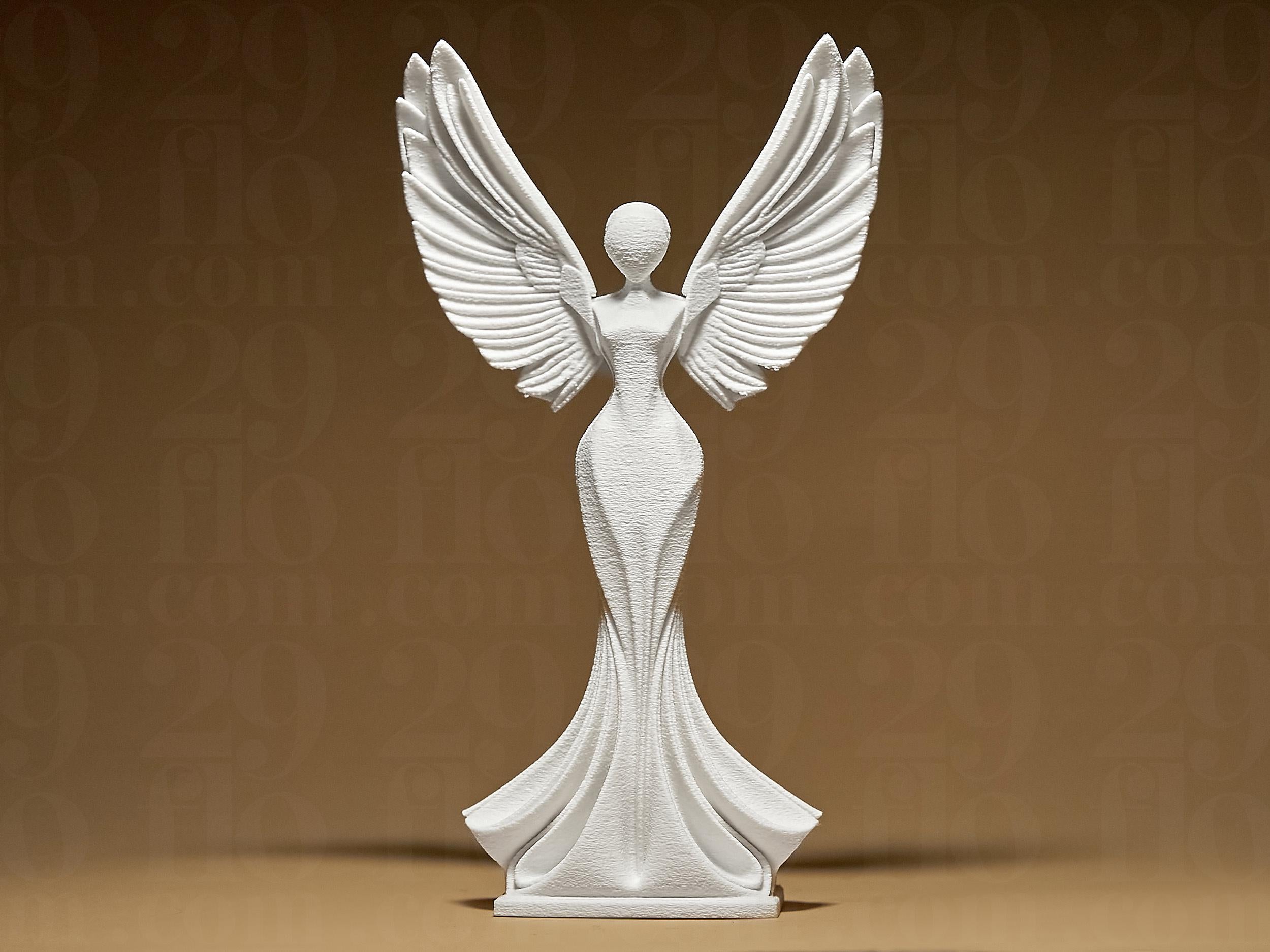 Modern Angel Statuette | Weißer 3D-gedruckter Engel | Symbol für Schutz, Hoffnung & Frieden | 29Flo White Series | Elegante Dekoskulptur Fehn-factory.de