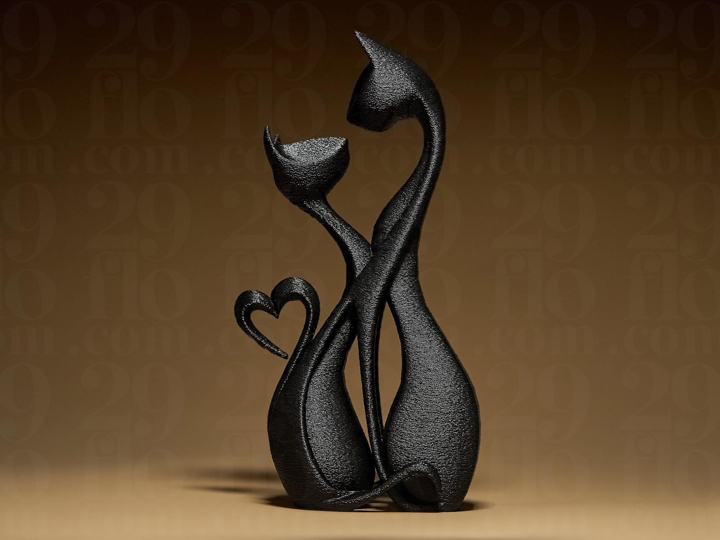 Cat’s Romance | Schwarze 3D-gedruckte Katzenfigur | Symbol für Liebe & Harmonie | 29Flo Black Series | Elegante Designskulptur Fehn-factory.de
