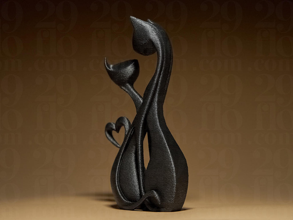 Cat’s Romance | Schwarze 3D-gedruckte Katzenfigur | Symbol für Liebe & Harmonie | 29Flo Black Series | Elegante Designskulptur Fehn-factory.de