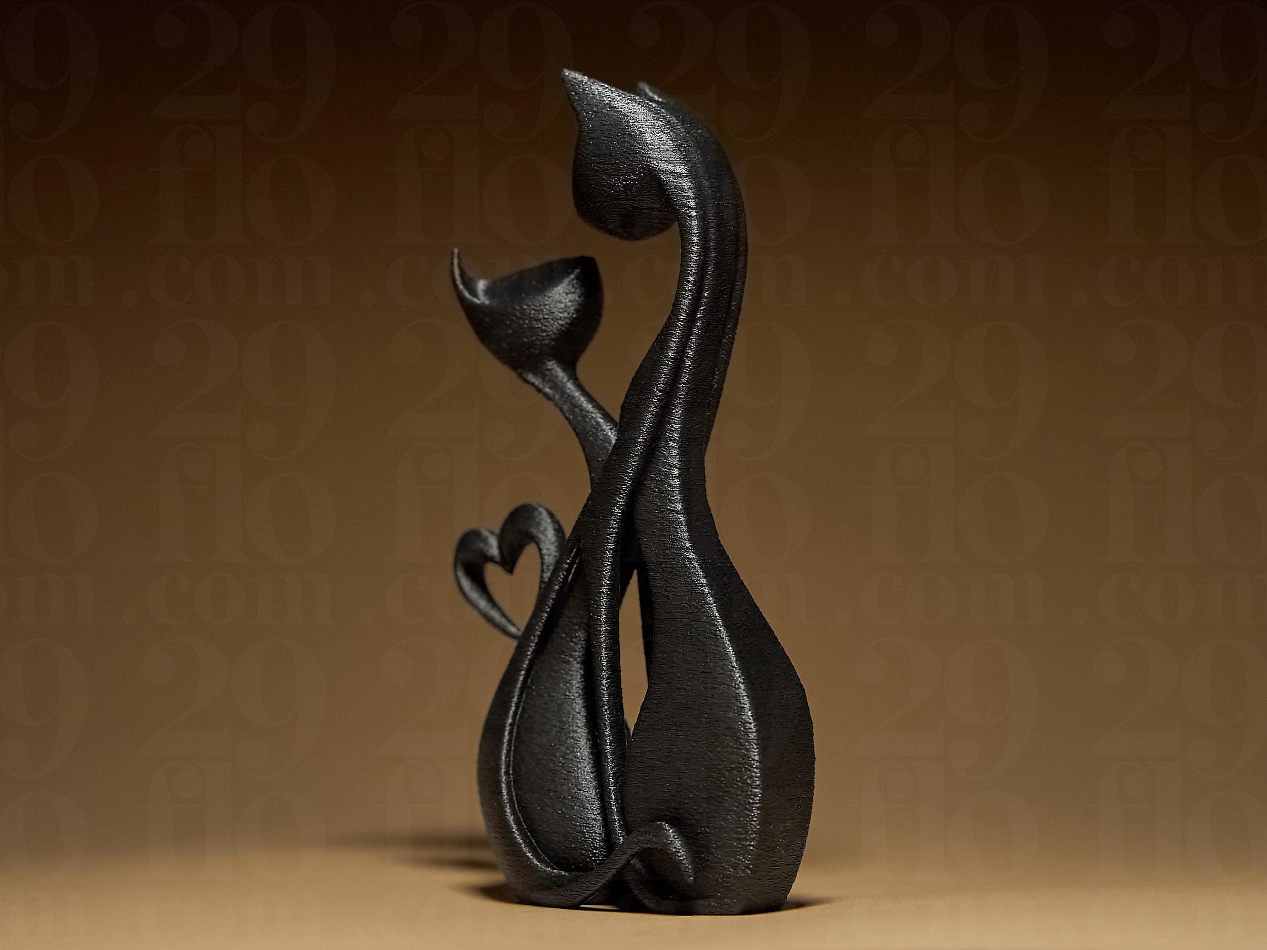 Cat’s Romance | Schwarze 3D-gedruckte Katzenfigur | Symbol für Liebe & Harmonie | 29Flo Black Series | Elegante Designskulptur Fehn-factory.de