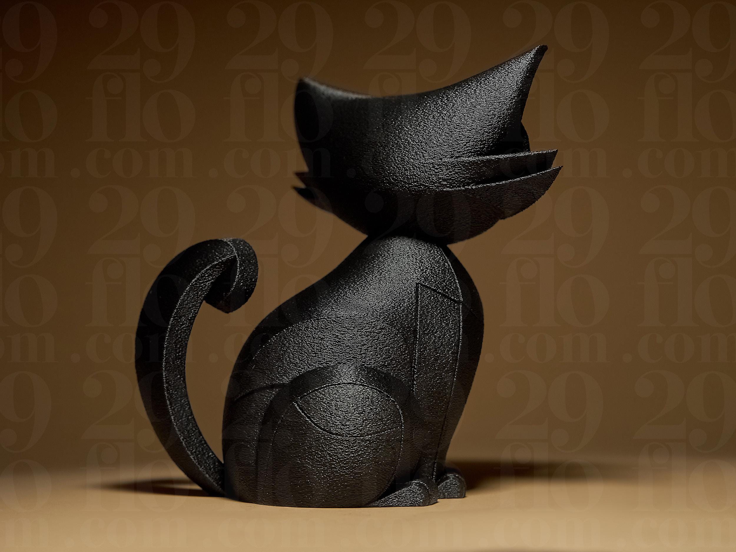 Cat Figurine | Schwarze Katzenfigur im modernen Stil | 3D-gedruckte Designskulptur | 29Flo Black Series | Elegante Wohn-Deko Fehn-factory.de