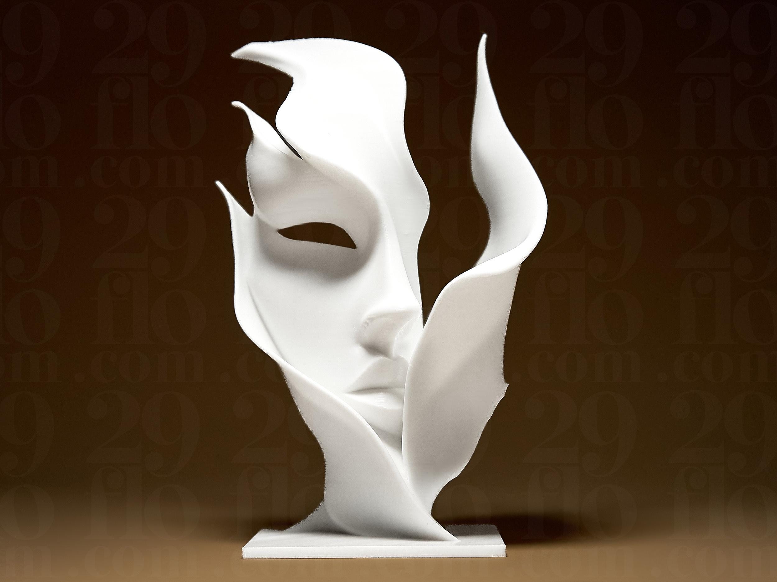 Abstract Face | Moderne Gesichts-Skulptur | 3D-gedruckte Designfigur in Weiß | 29Flo White Series | Elegante Wand- & Raumdekoration Fehn-factory.de