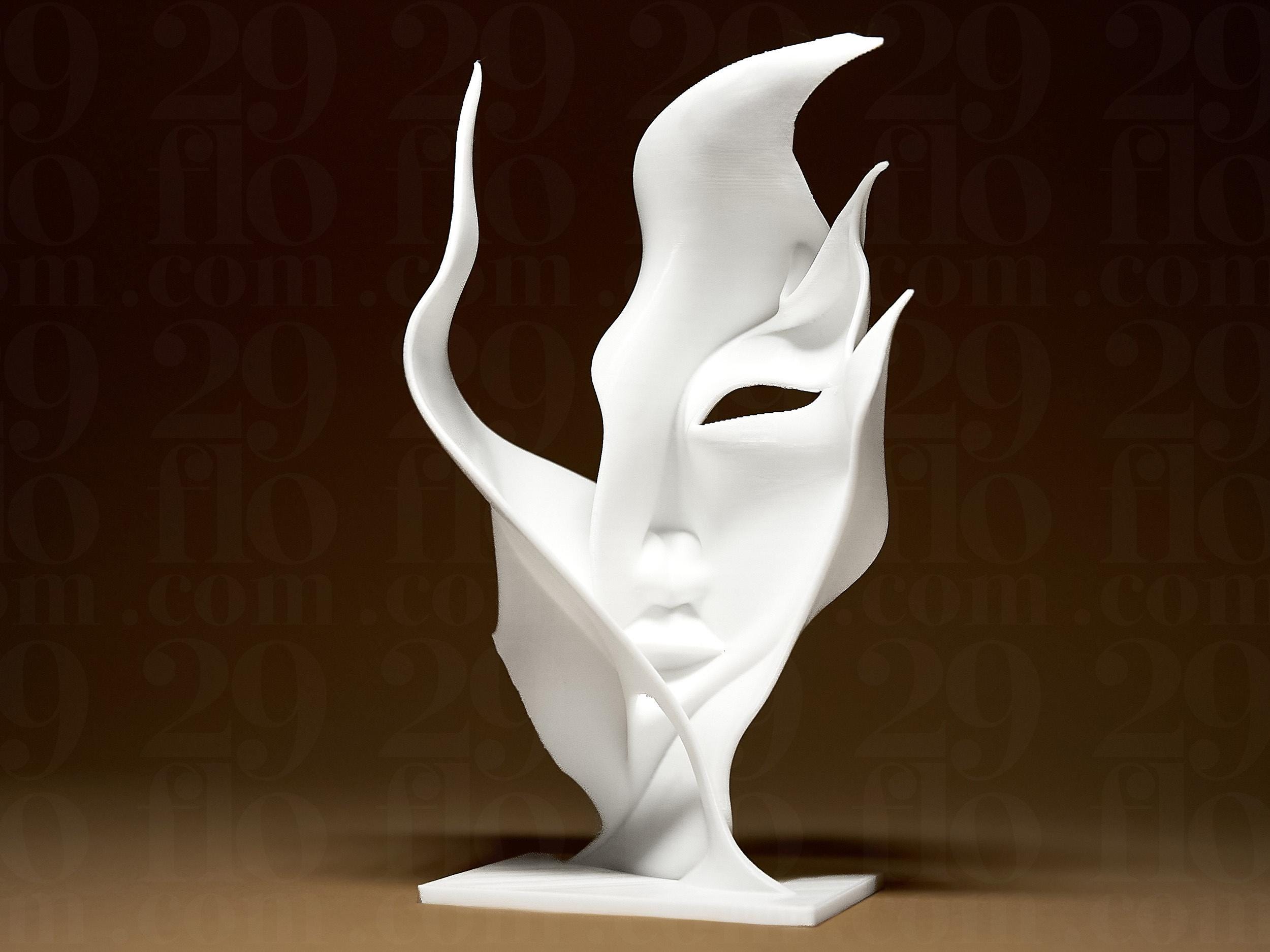 Abstract Face | Moderne Gesichts-Skulptur | 3D-gedruckte Designfigur in Weiß | 29Flo White Series | Elegante Wand- & Raumdekoration Fehn-factory.de