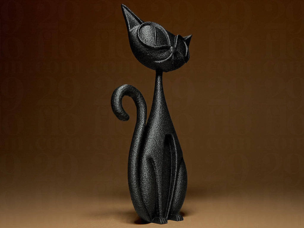 Funny Cat Figurine | Schwarze Katzenfigur im modernen Stil | 3D-gedruckte Designfigur | 29Flo Black Series | Lustige & elegante Dekoration Fehn-factory.de