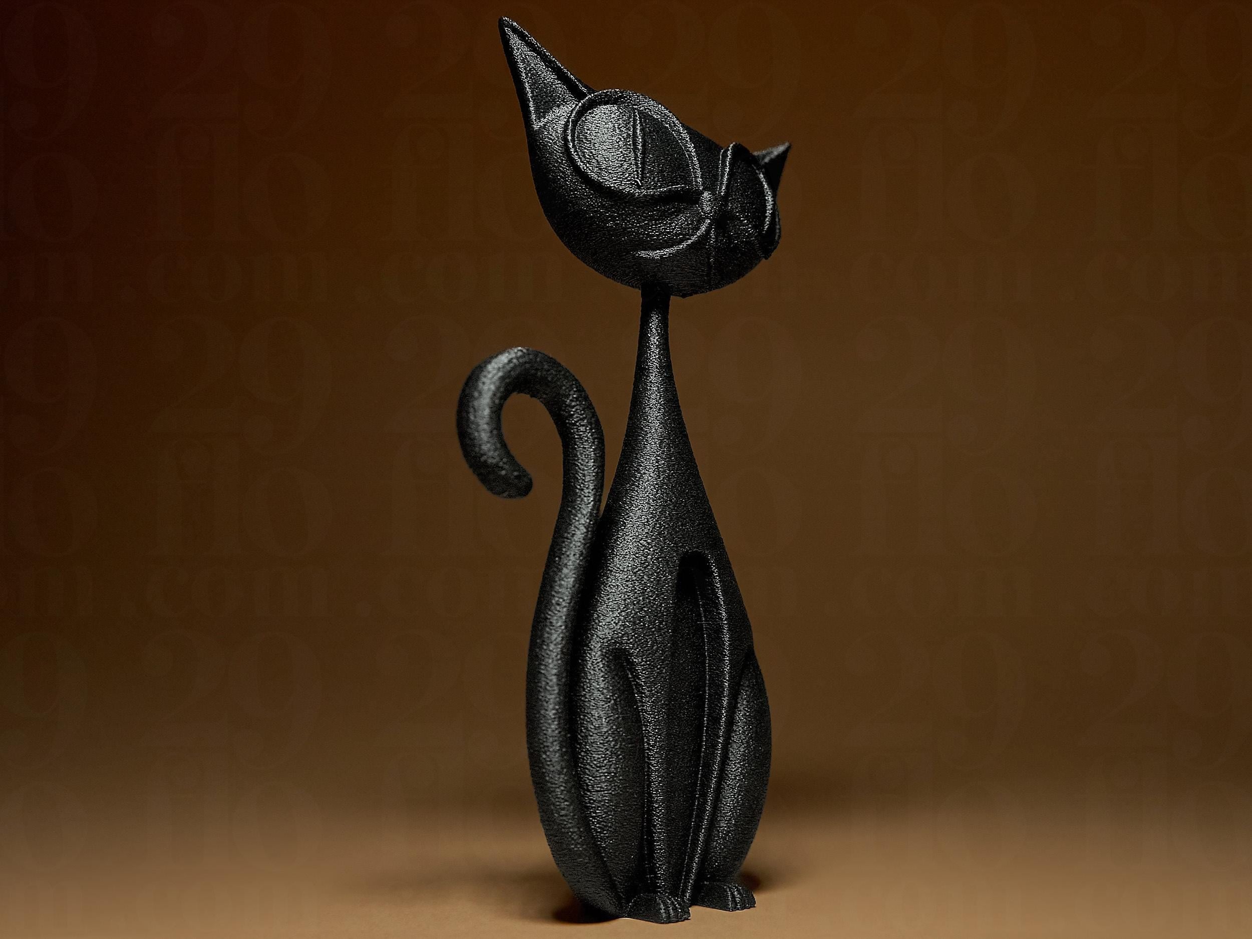 Funny Cat Figurine | Schwarze Katzenfigur im modernen Stil | 3D-gedruckte Designfigur | 29Flo Black Series | Lustige & elegante Dekoration Fehn-factory.de