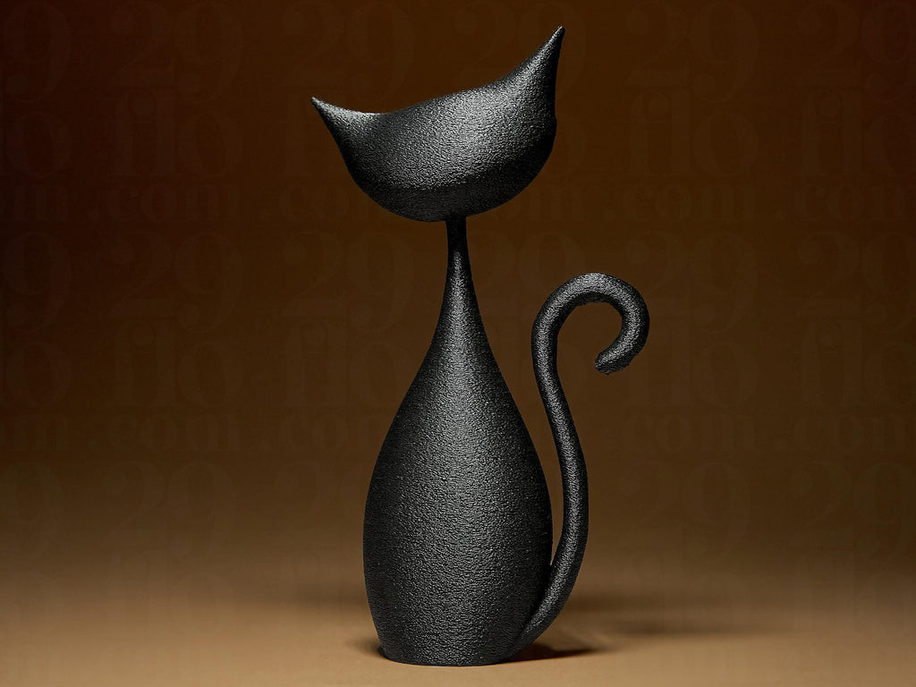 Funny Cat Figurine | Schwarze Katzenfigur im modernen Stil | 3D-gedruckte Designfigur | 29Flo Black Series | Lustige & elegante Dekoration Fehn-factory.de