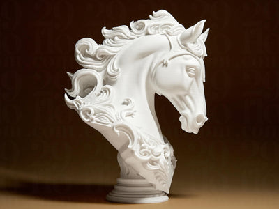 Elegant Horse Sculpture | Weiße Pferdebüste im luxuriösen Stil | 3D-gedruckte Designskulptur | 29Flo White Series | Symbol Freiheit & Stärke