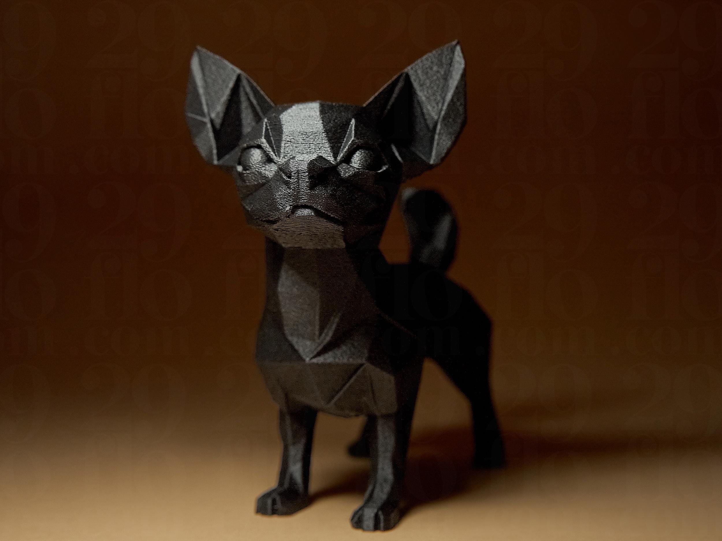 Geometric Chihuahua Figurine | Schwarze Chihuahua Statue | Modernes 3D-Dekor im Low-Poly Design Fehn-factory.de