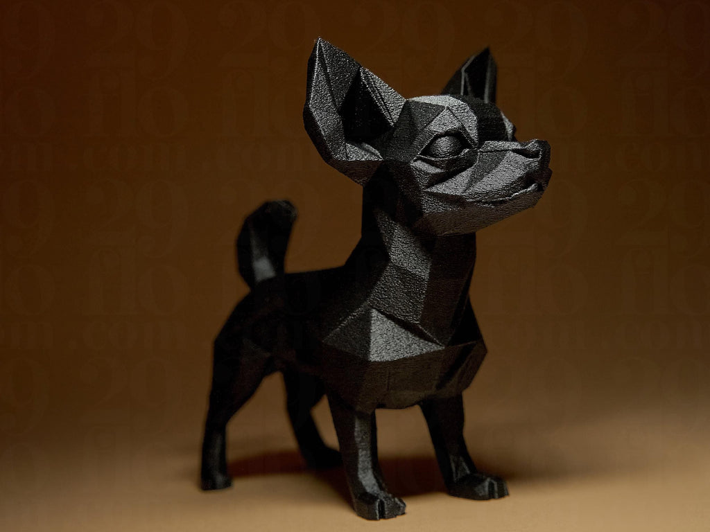 Geometric Chihuahua Figurine | Schwarze Chihuahua Statue | Modernes 3D-Dekor im Low-Poly Design Fehn-factory.de