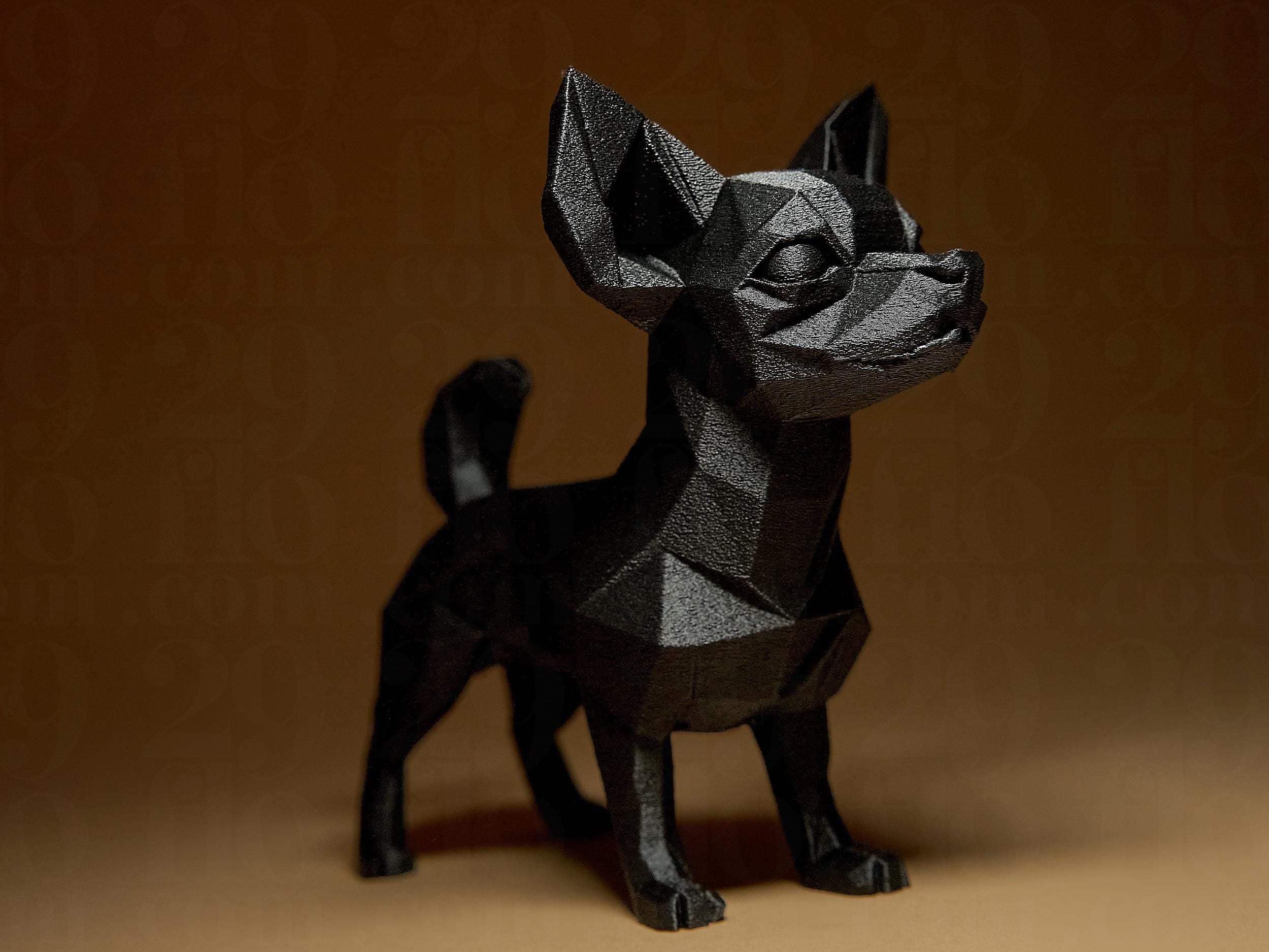 Geometric Chihuahua Figurine | Schwarze Chihuahua Statue | Modernes 3D-Dekor im Low-Poly Design Fehn-factory.de