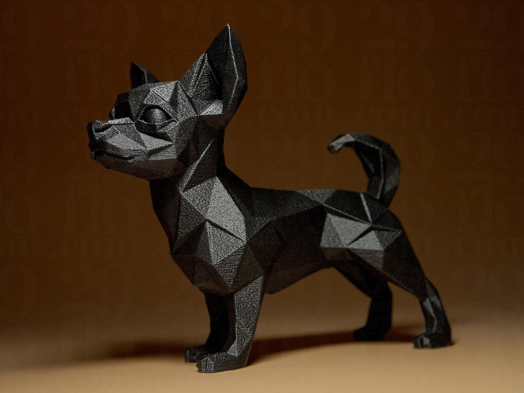 Geometric Chihuahua Figurine | Schwarze Chihuahua Statue | Modernes 3D-Dekor im Low-Poly Design Fehn-factory.de